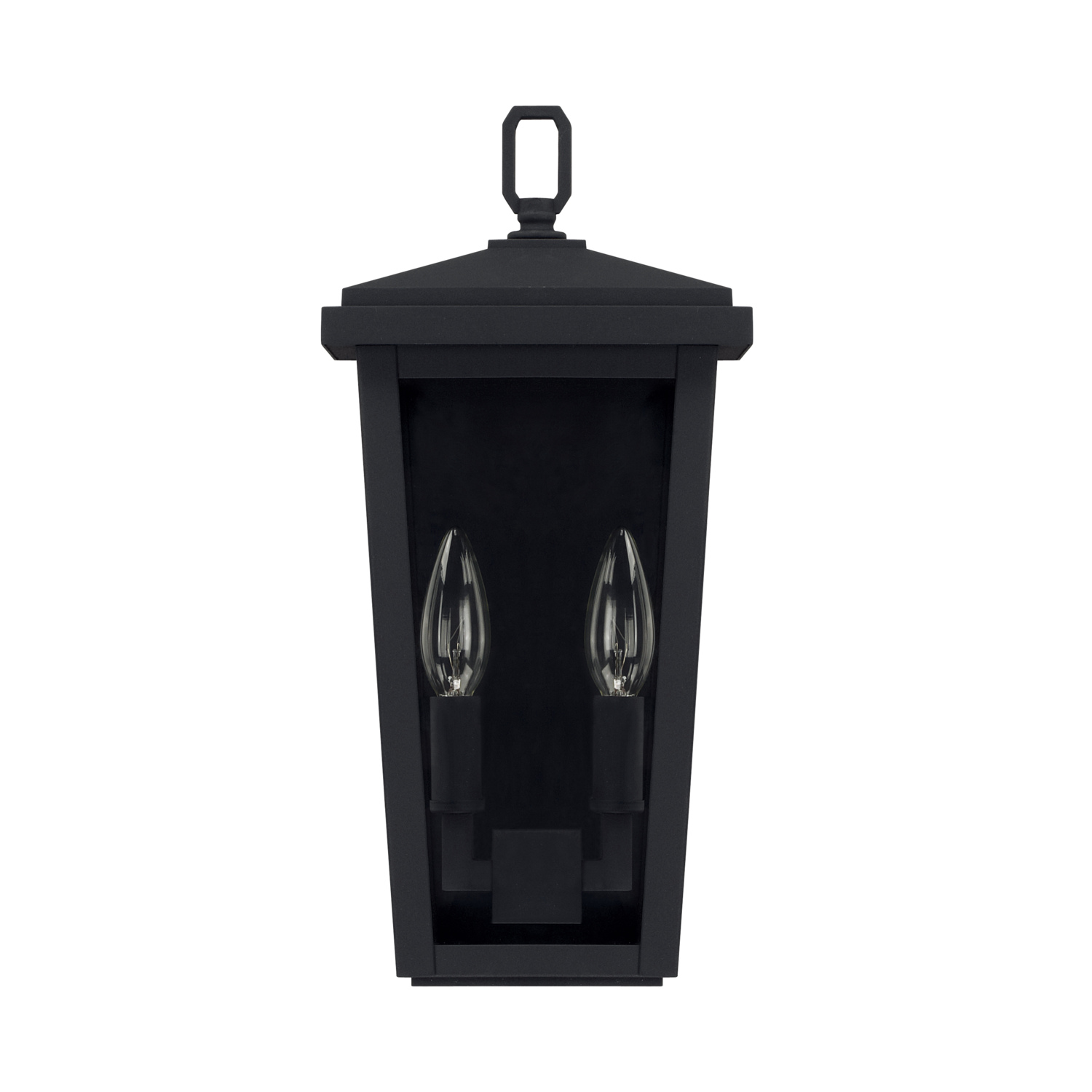 7"W x 15"H 2-Light Clear Glass Outdoor Flush Wall Lantern in Black
