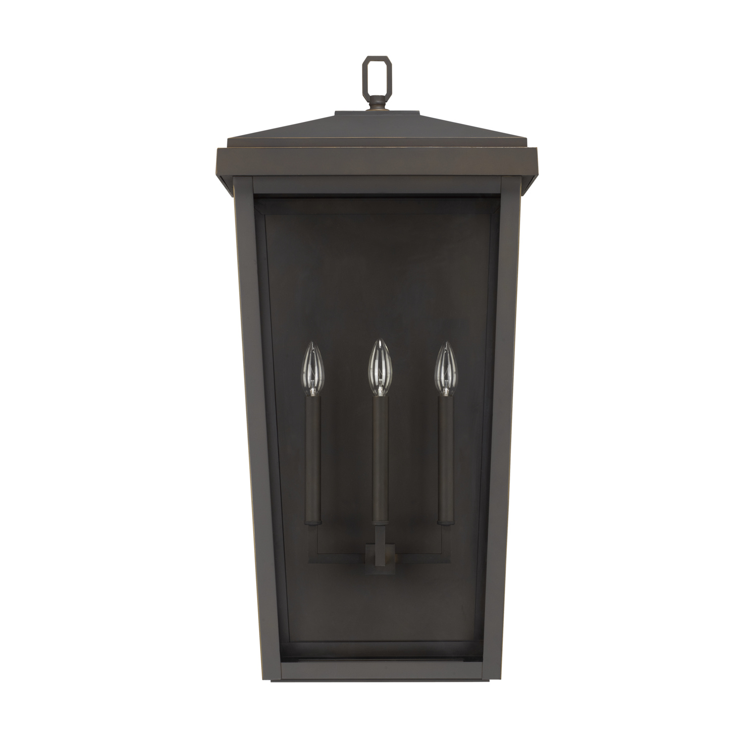 16"W x 32"H 3-Light Clear Glass Outdoor Flush Wall Lantern in Oiled Bronze