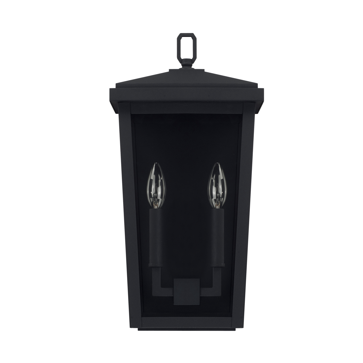9"W x 18"H 2-Light Clear Glass Outdoor Flush Wall Lantern in Black