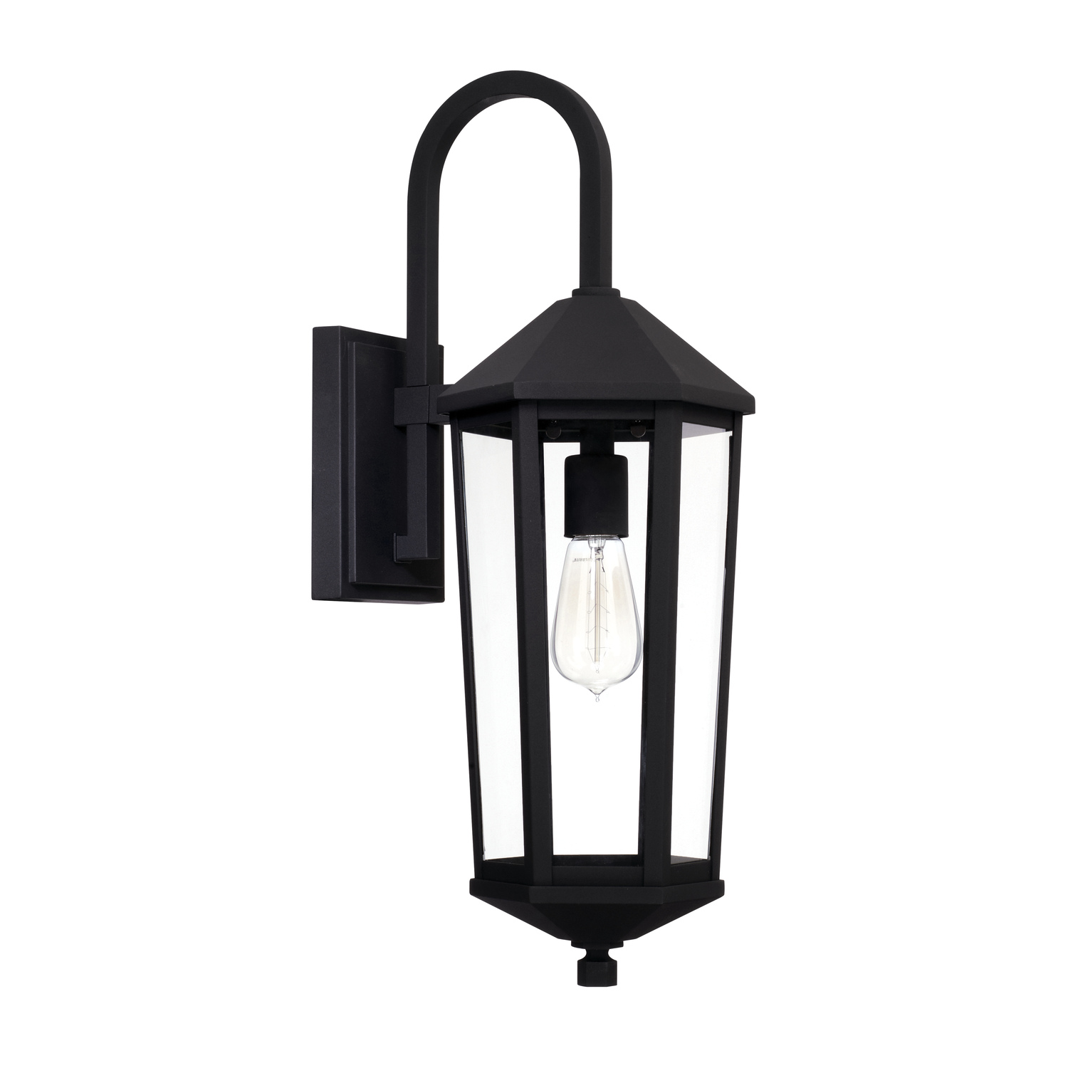 8"W x 23"H 1-Light Clear Glass Outdoor Wall Lantern in Black