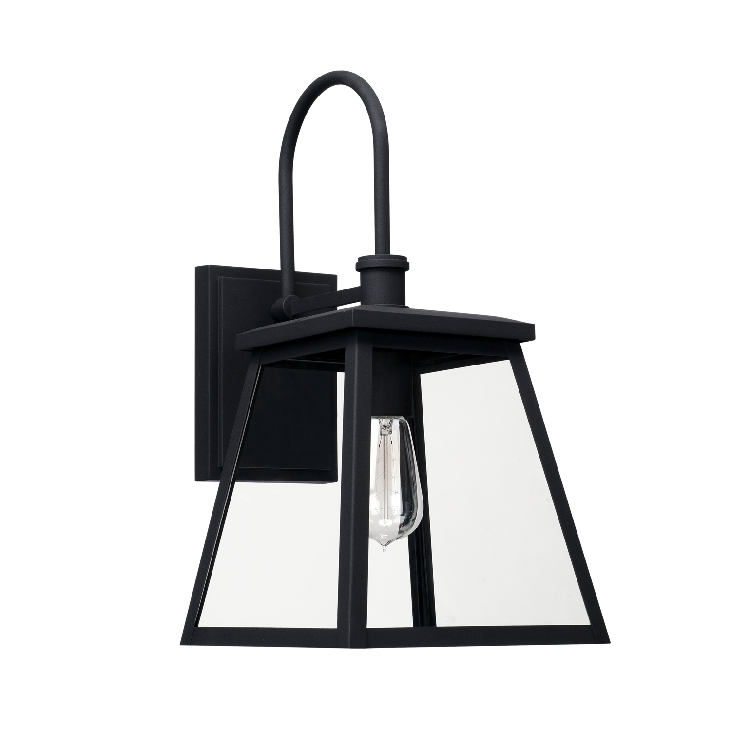 9"W x 18"H 1-Light Clear Glass Outdoor Wall Lantern in Black