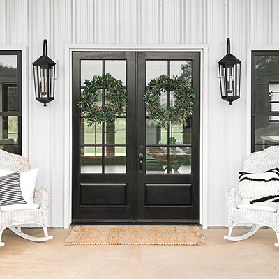 12.5"W x 36"H 3-Light Clear Glass Outdoor Wall Lantern in Black
