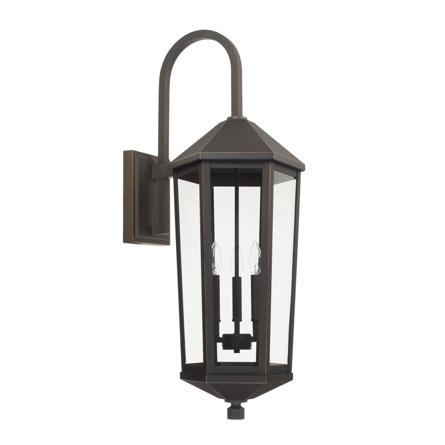 12.5"W x 36"H 3-Light Clear Glass Outdoor Wall Lantern in Oiled Bronze