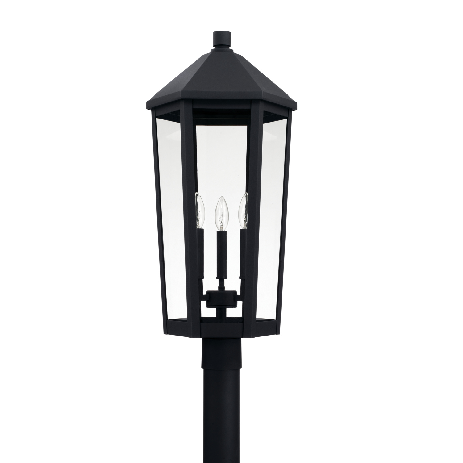 12.5" W x 27.5" H 3-Light Outdoor Post Lantern in Black with Clear Glass Shade