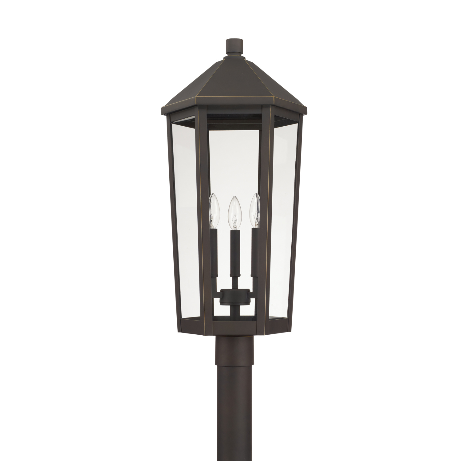 12.5" W x 27.5" H 3-Light Outdoor Post Lantern in Oiled Bronze with Clear Glass Shade