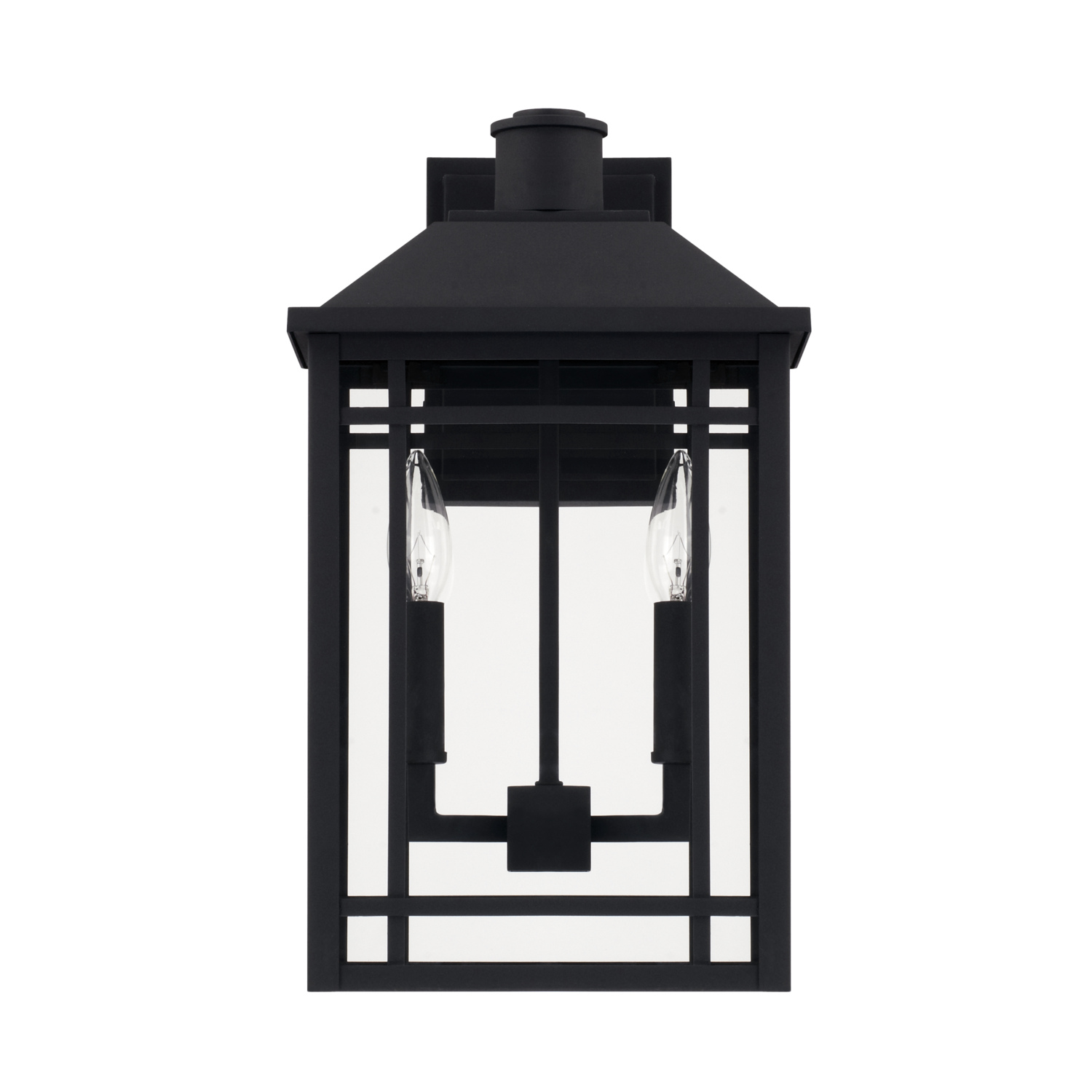 10"W x 17"H 2-Light Clear Glass Outdoor Wall Lantern in Black