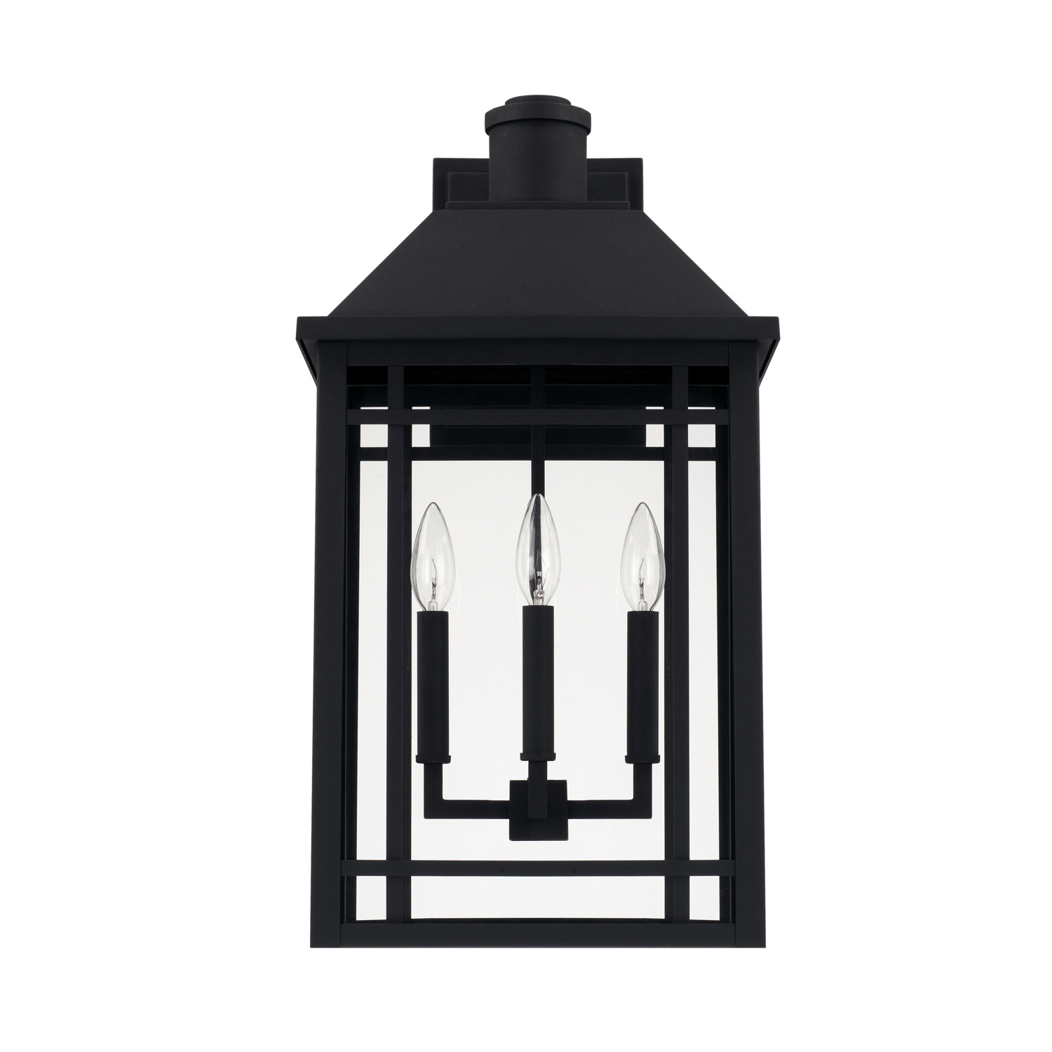 13"W x 23"H 3-Light Clear Glass Outdoor Wall Lantern in Black