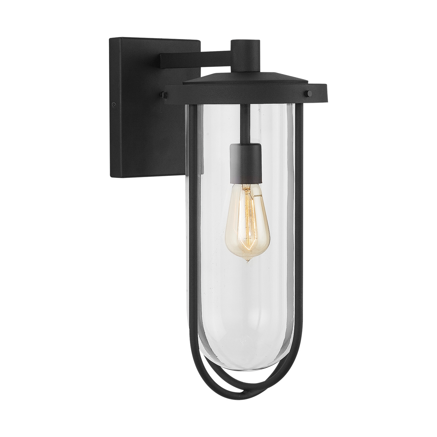 8"W x 18.5"H 1-Light Outdoor Wall Mount in Black with Clear Glass Shade