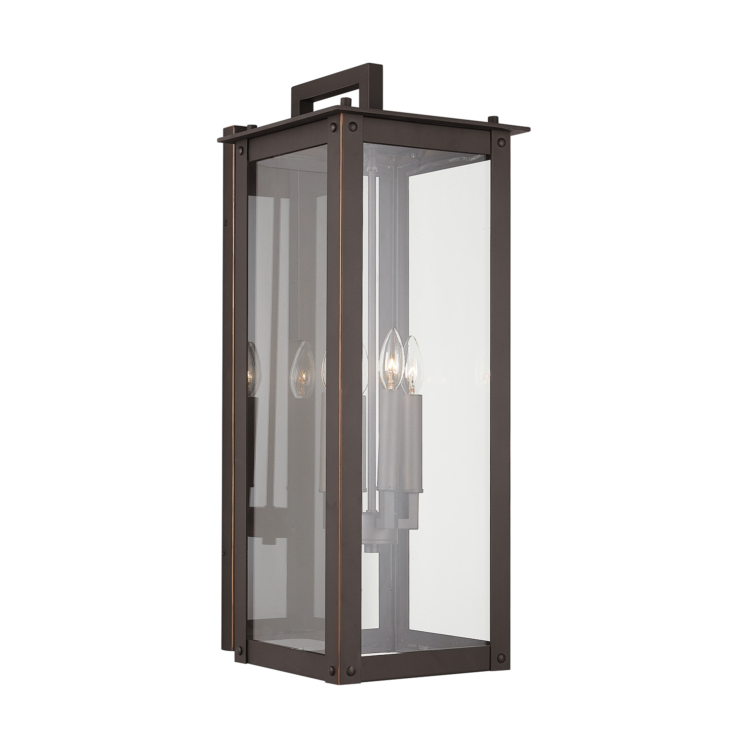 11"W x 29"H Outdoor 4-Light Clear Glass Wall Lantern in Oiled Bronze