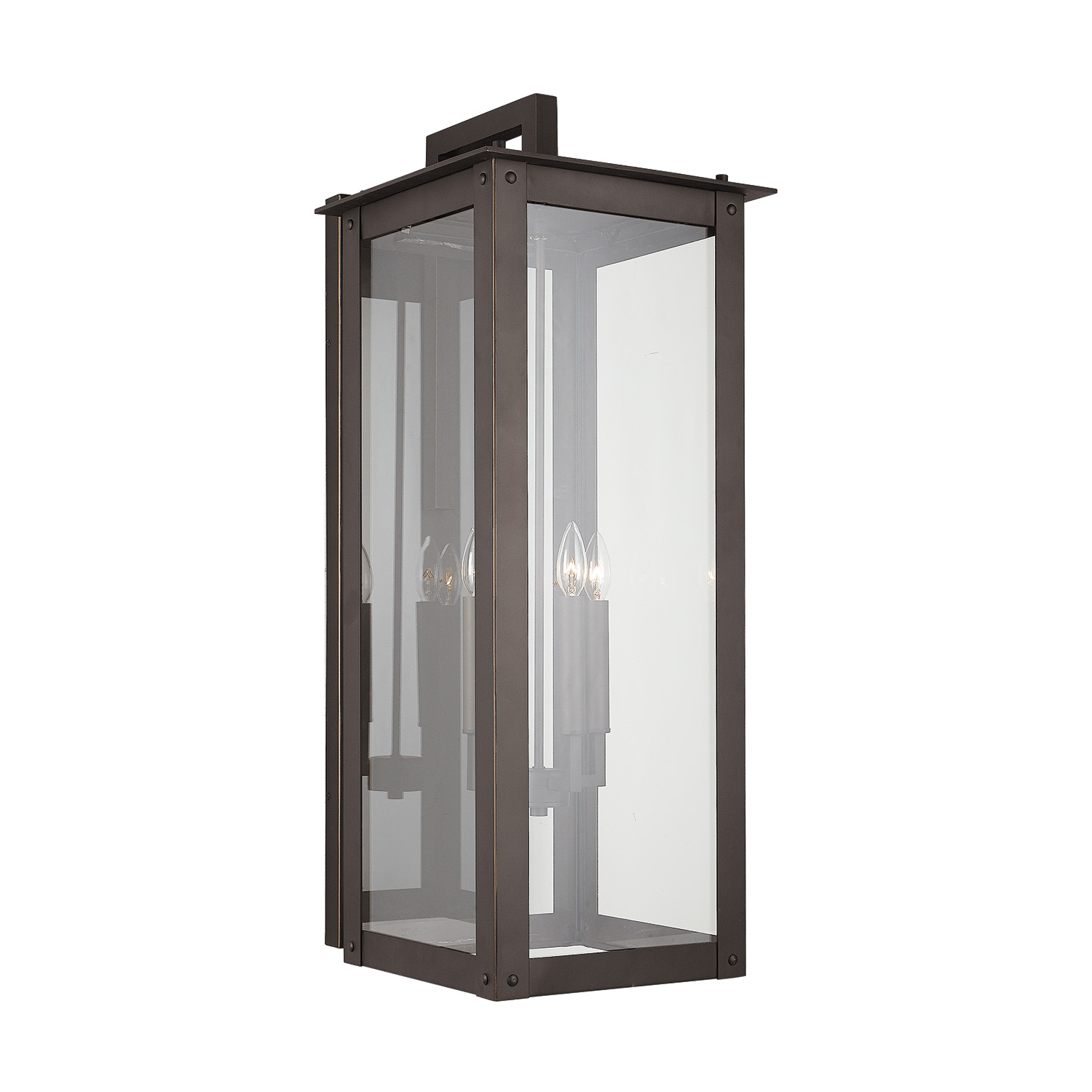 14"W x 36"H Outdoor 4-Light Clear Glass Wall Lantern in Oiled Bronze
