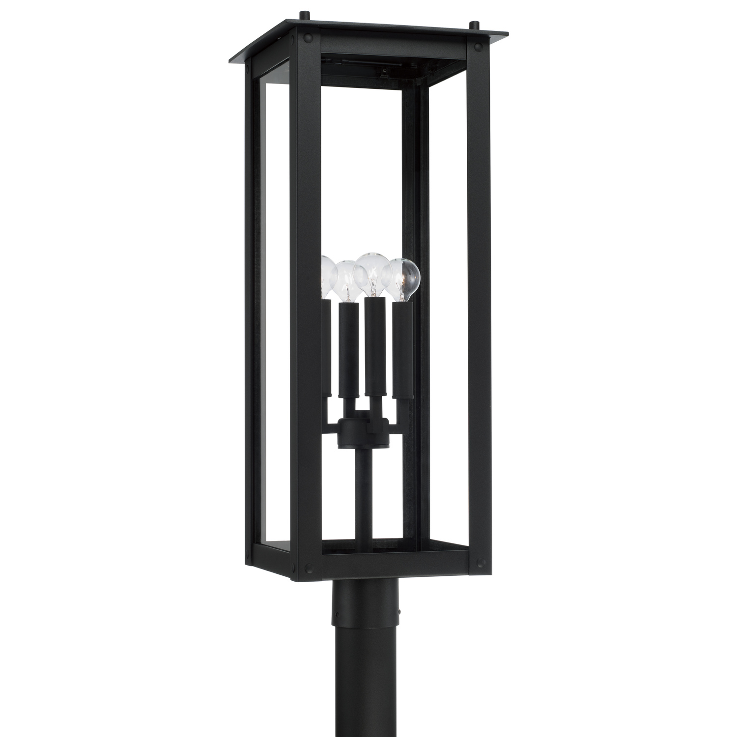 11"W x 29"H 4-Light Post Lantern in Black with Clear Glass