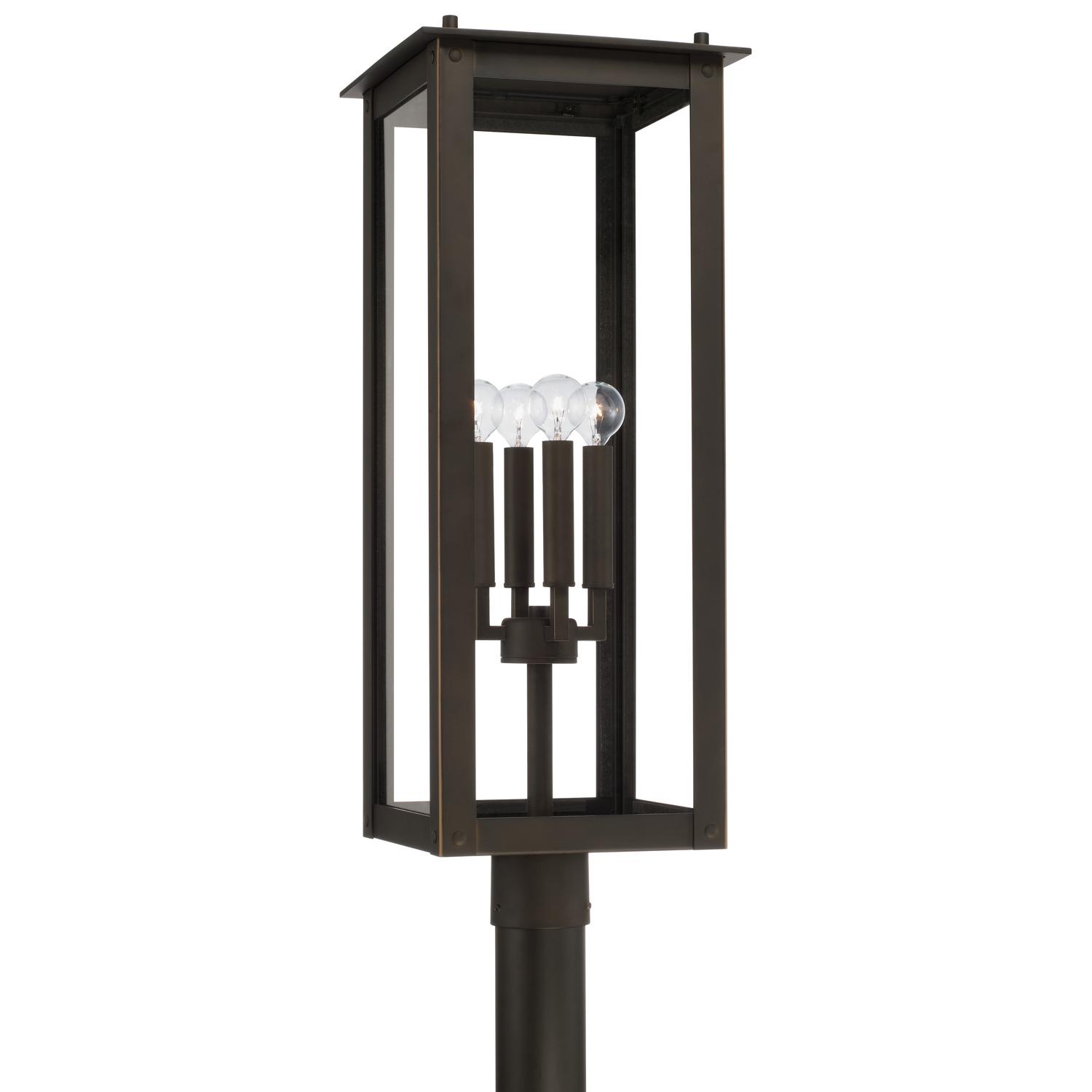 11"W x 29"H 4-Light Post Lantern in Oiled Bronze with Clear Glass