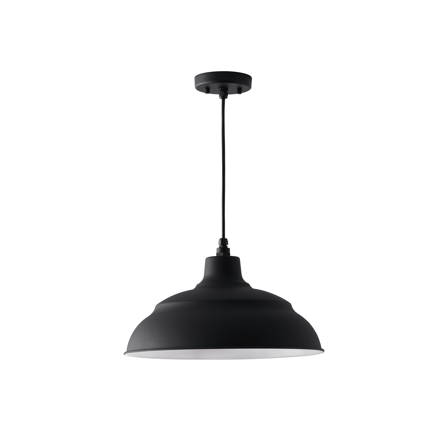 17" W x 10" H RLM 1-Light Outdoor Hanging Lantern in Black with White Shade Interior