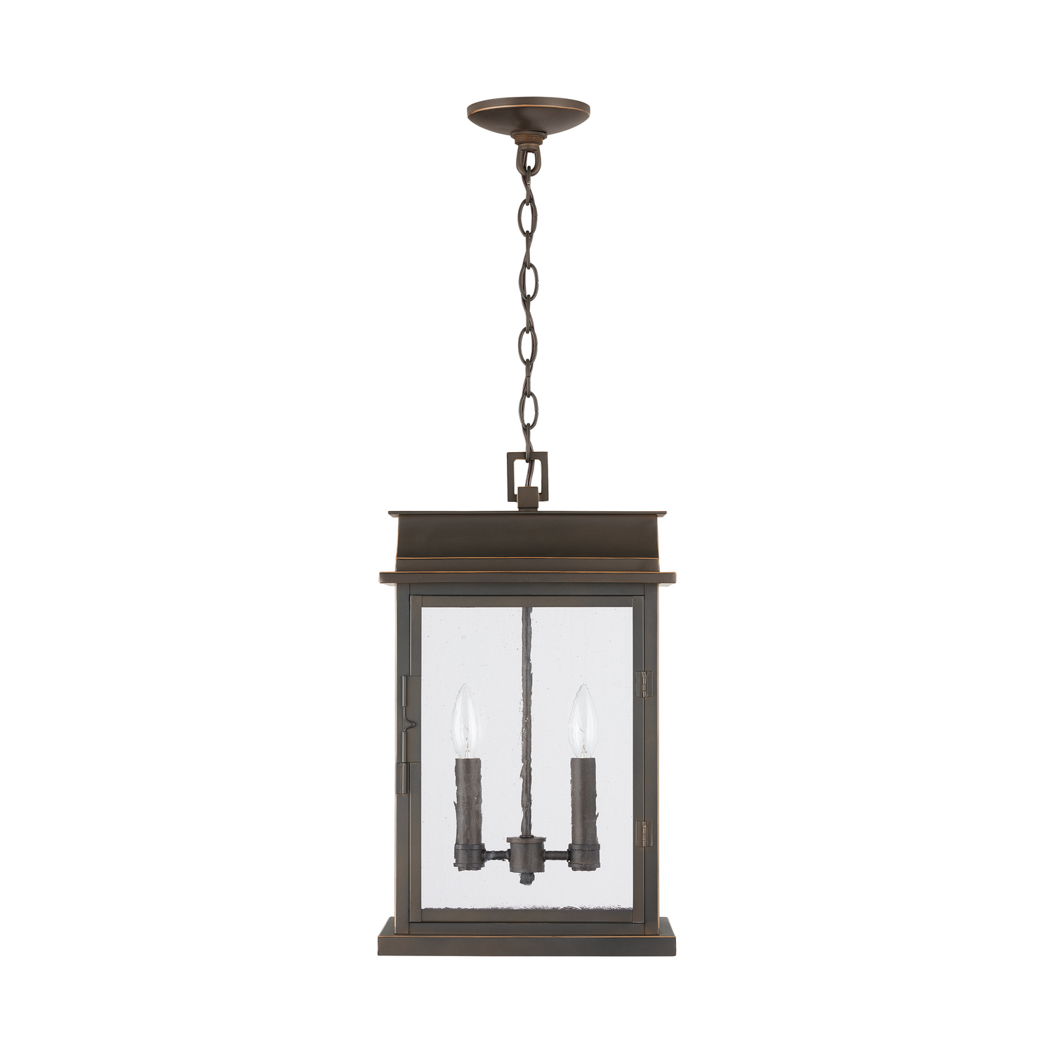 12" W x 20" H 2-Light Antiqued Glass Outdoor Hanging Lantern in Oiled Bronze