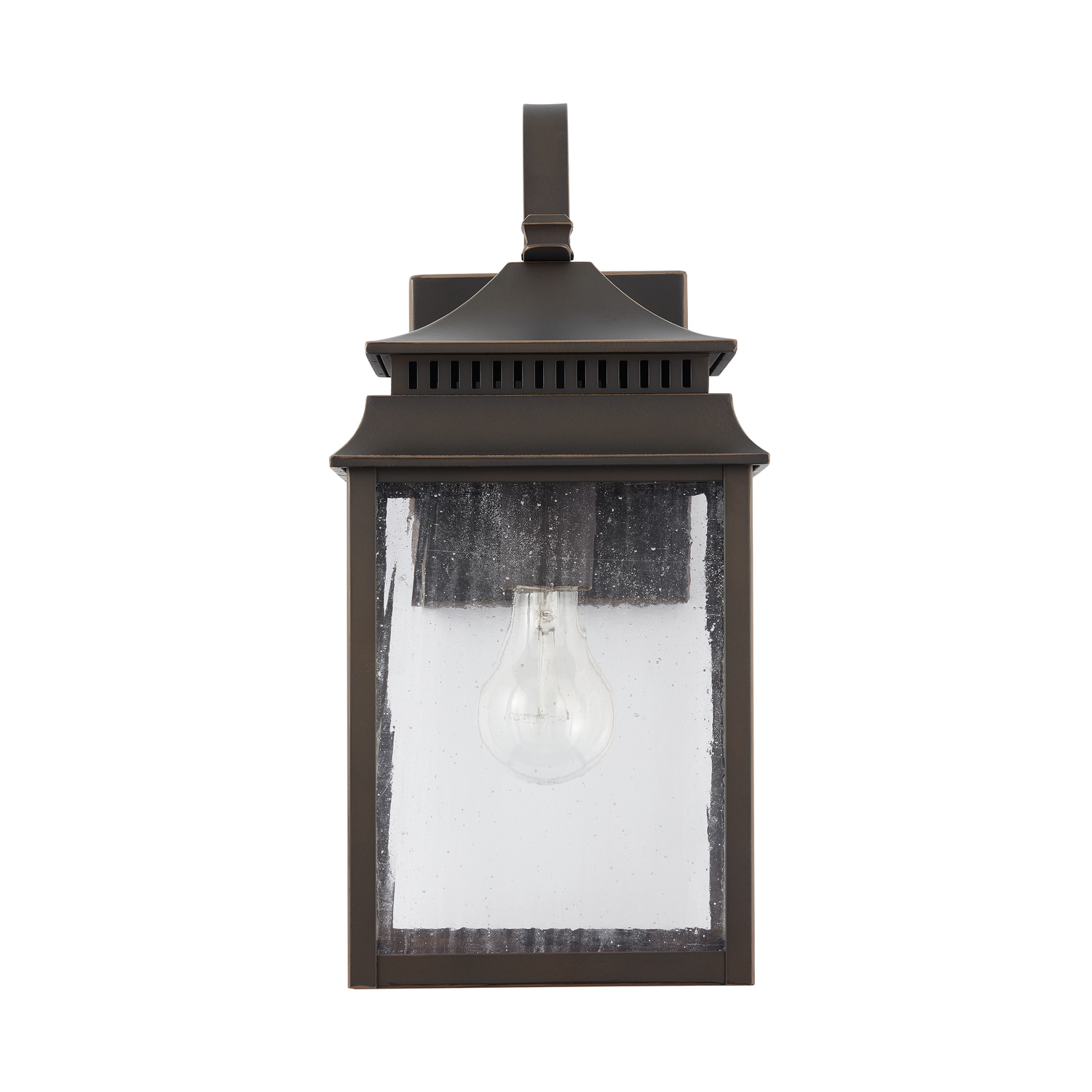 7"W x 15"H 1-Light Antiqued Water Glass Outdoor Wall Lantern in Oiled Bronze