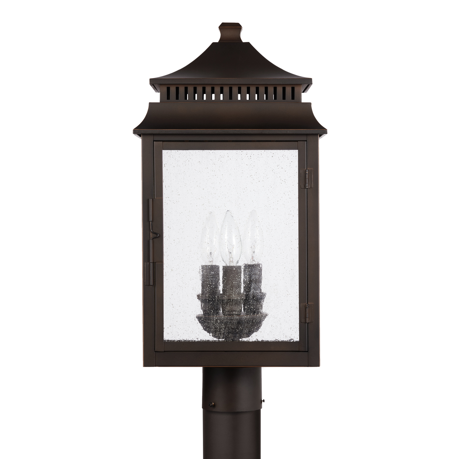 10" W x 21" H 3-Light Antiqued Water Glass Outdoor Post Lantern Fits 3" Post (sold separately) in Oiled Bronze