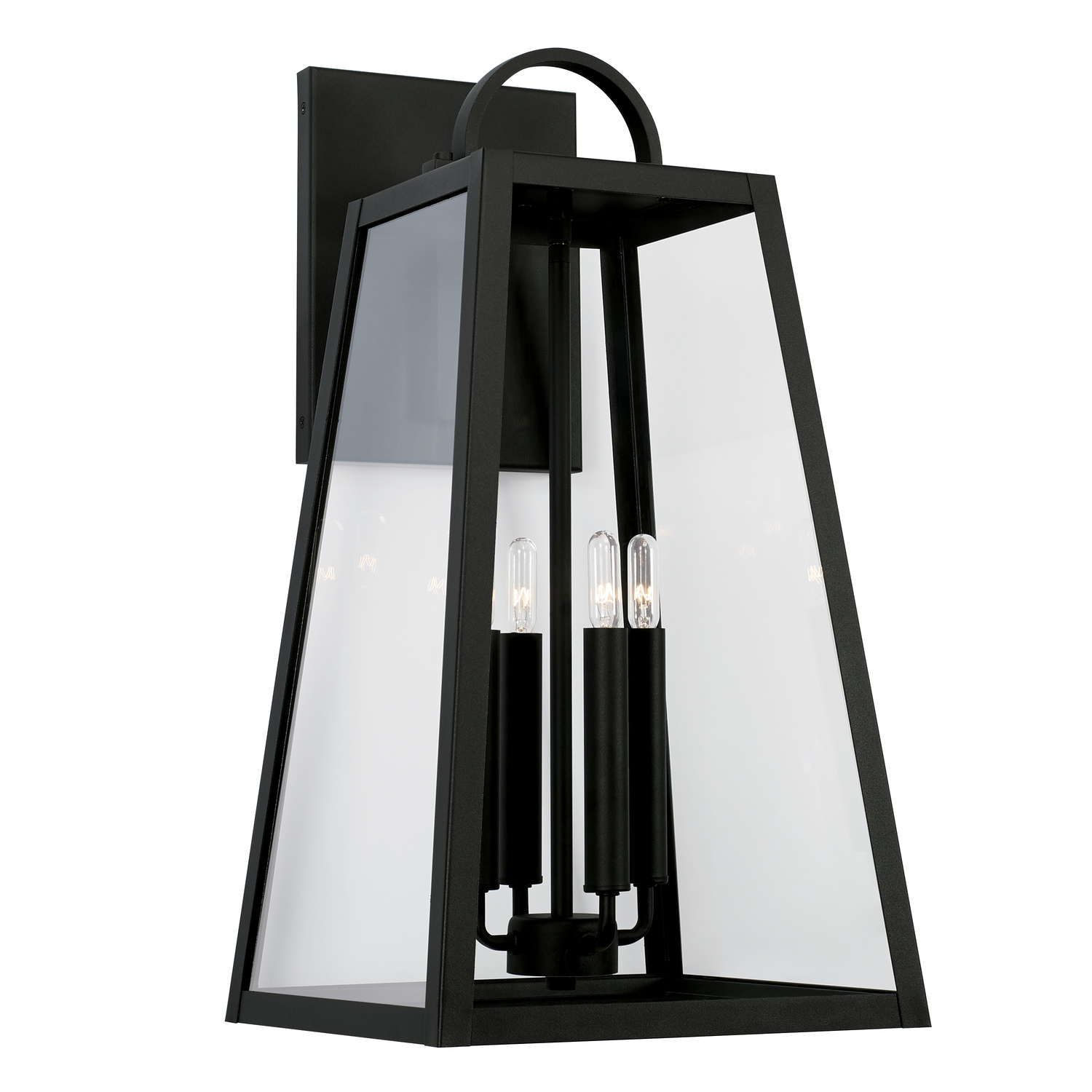 12"W x 23"H 4-Light Outdoor Wall Lantern in Black with Clear Glass
