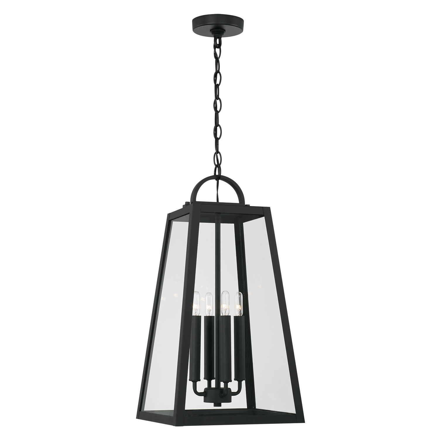 12" W x 23" H 4-Light Outdoor Hanging Lantern Pendant in Black with Clear Glass