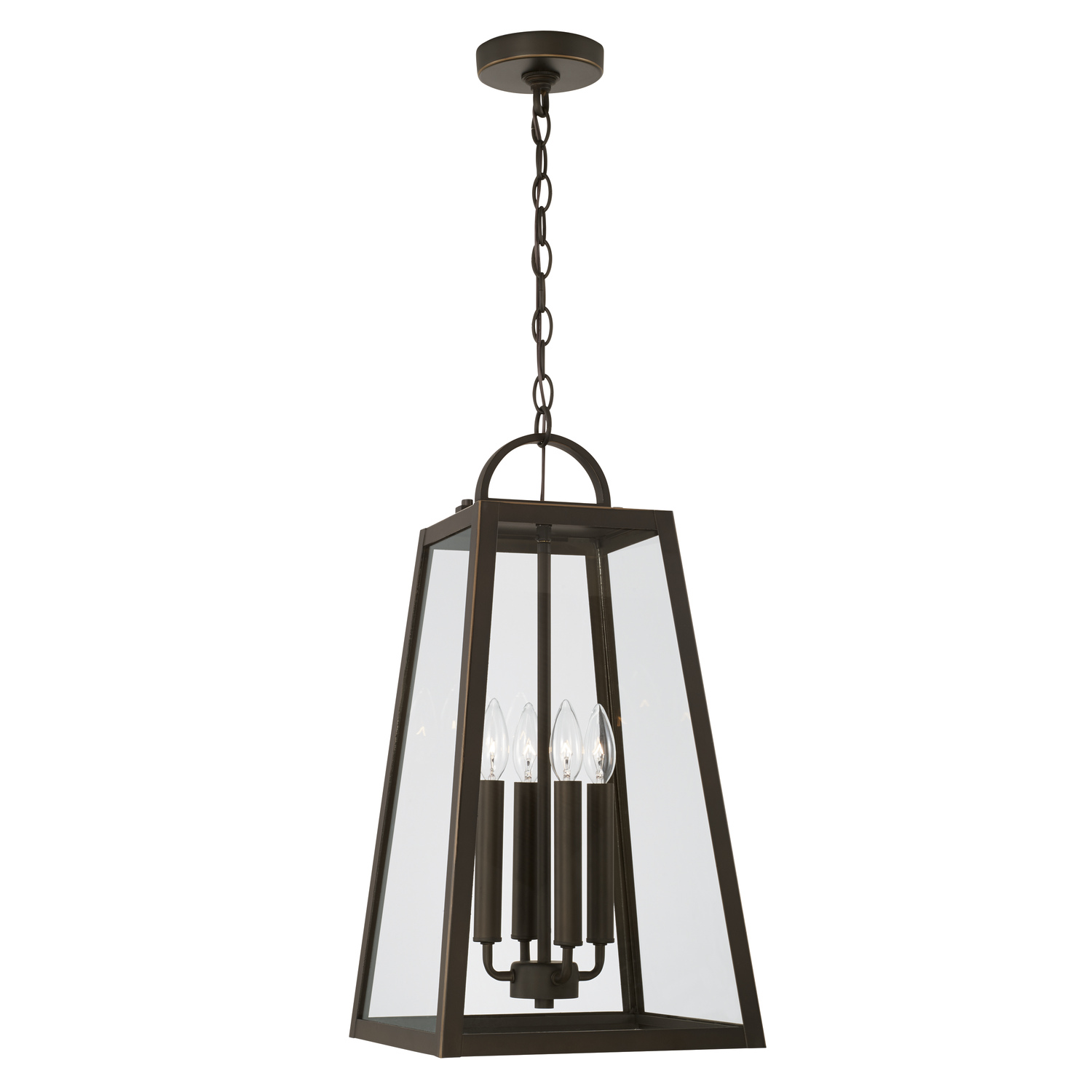 12" W x 23" H 4-Light Outdoor Hanging Lantern Pendant in Oiled Bronze with Clear Glass