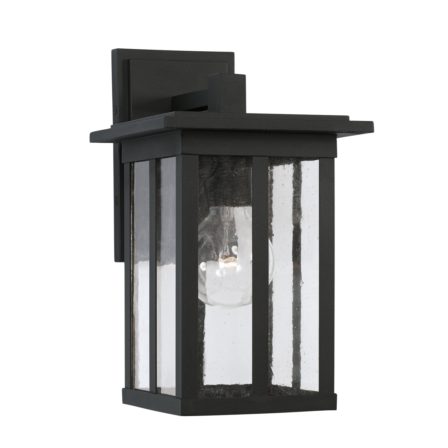 7"W x 12"H 1-Light Outdoor Wall Lantern in Black with Antiqued Glass