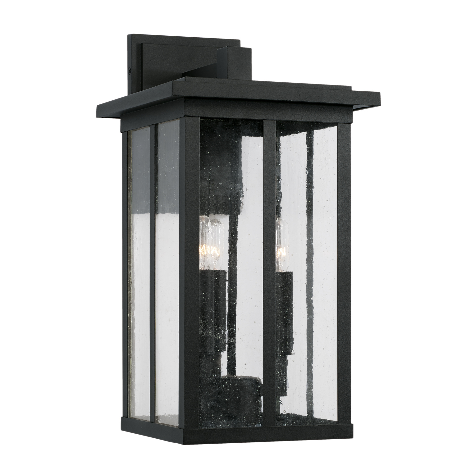 9"W x 18"H 3-Light Outdoor Wall Lantern in Black with Antiqued Glass