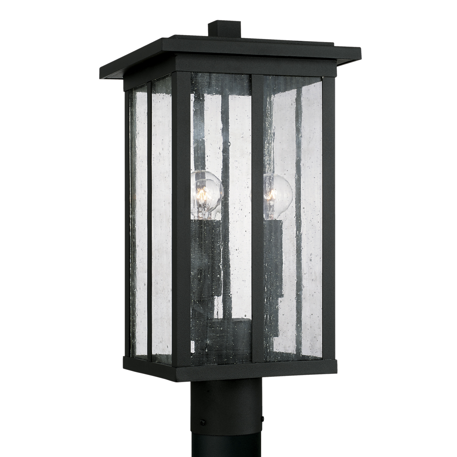 9" W x 19" H Tall 3-Light Outdoor Post Lantern in Black with Antiqued Glass