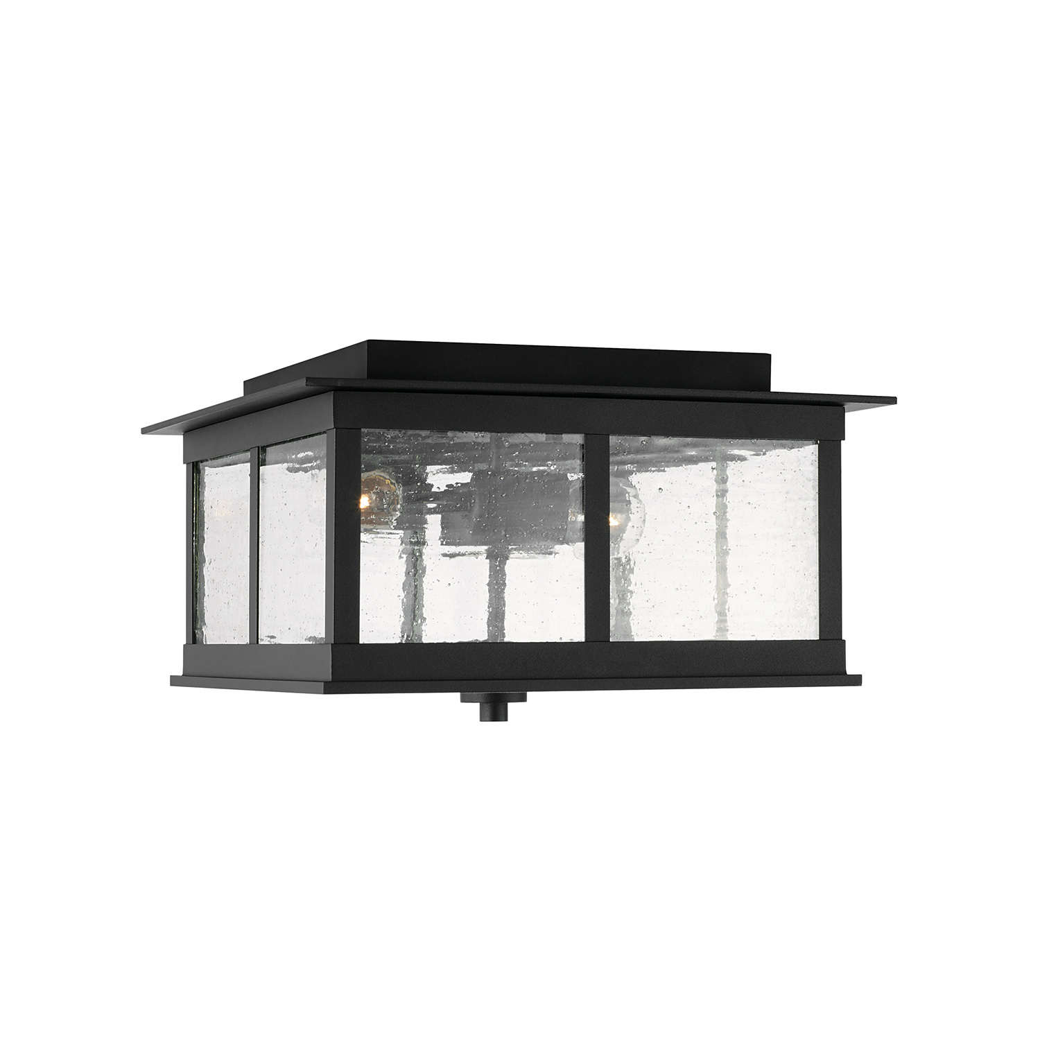 13" W x 8" H 3-Light Outdoor Flush Mount in Black with Antiqued Glass