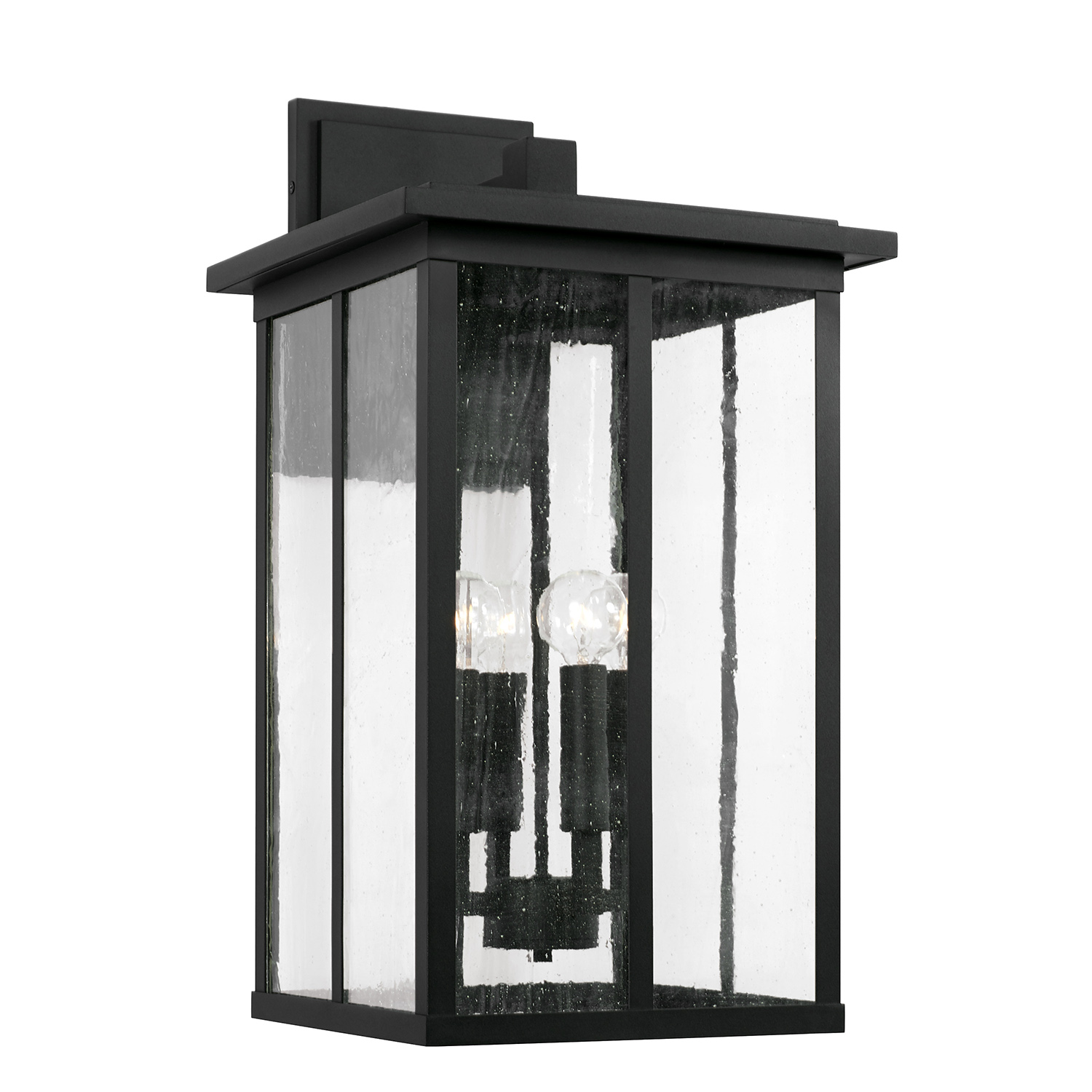 11.5"W x 21.5"H 4-Light Outdoor Wall Lantern in Black with Antiqued Glass