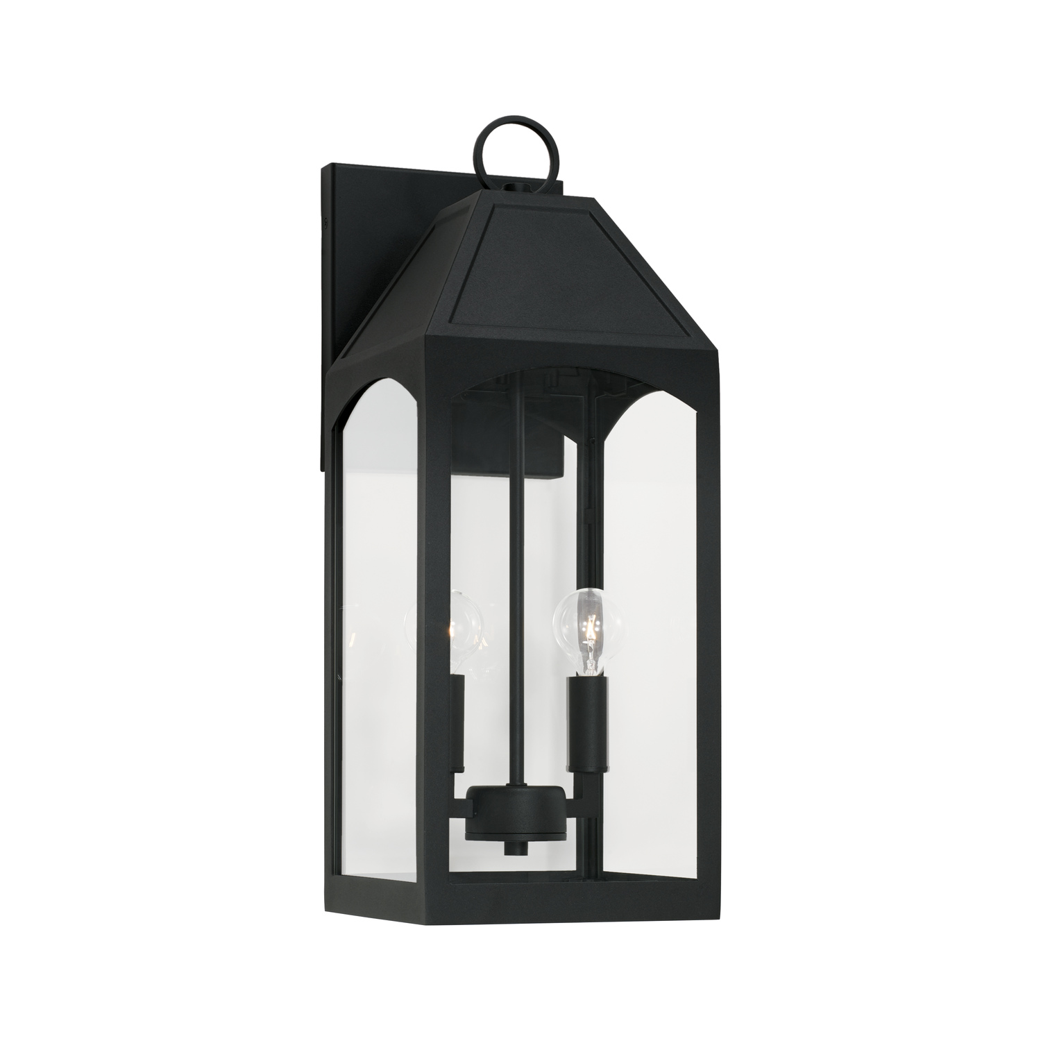 8" W x 20.5" H Outdoor 2-Light Medium Wall Lantern in Black with Clear Glass