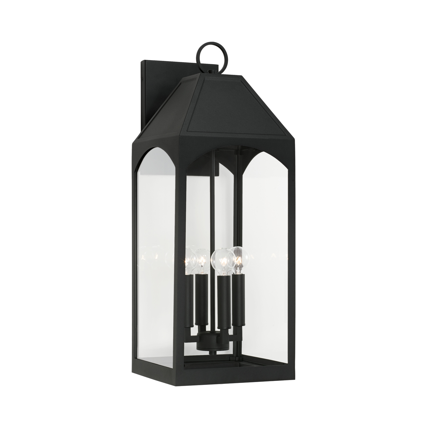 10" W x 26" H Outdoor 4-Light Large Wall Lantern in Black with Clear Glass