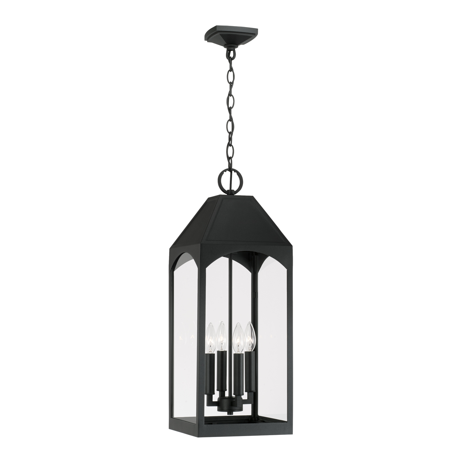10" W x 26.5" H Outdoor 4-Light Hanging Lantern in Black with Clear Glass