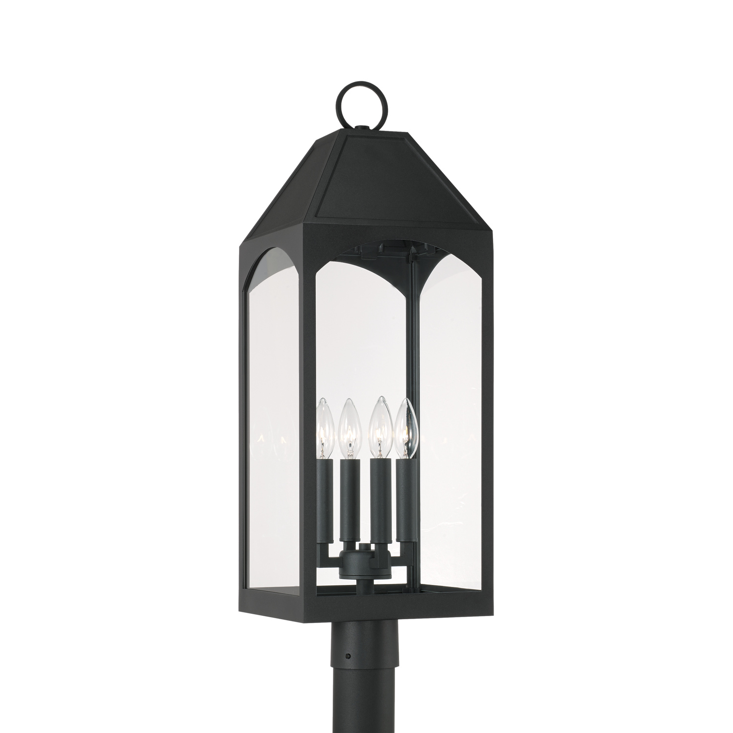 10" W x 29" H Outdoor 4-Light Post Lantern in Black with Clear Glass