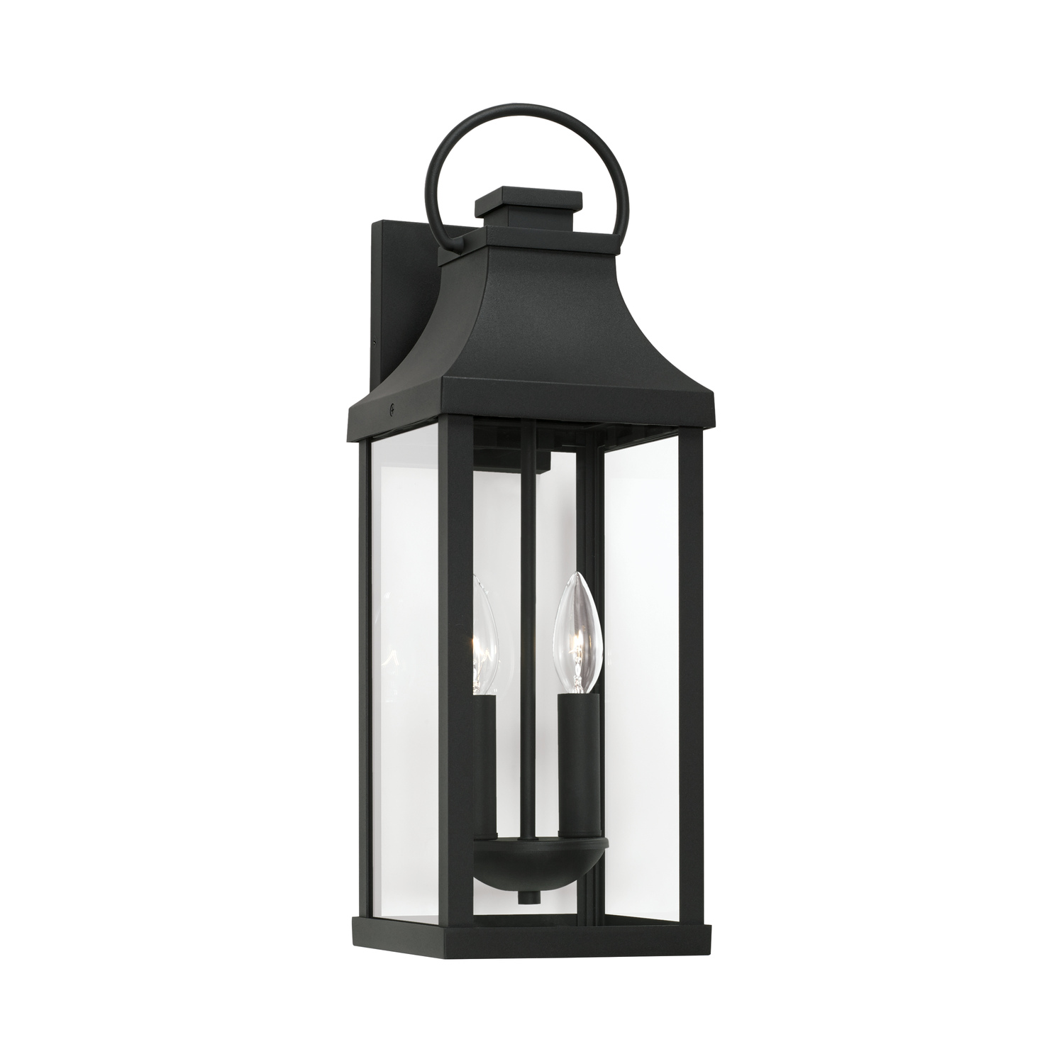 7" W x 21" H Outdoor 2-Light Medium Wall Lantern in Black with Clear Glass