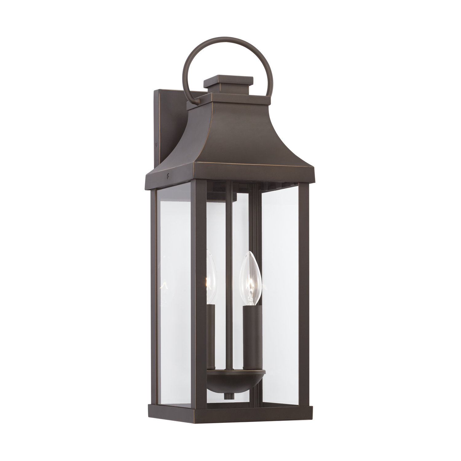 7" W x 21" H Outdoor 2-Light Medium Wall Lantern in Oiled Bronze with Clear Glass
