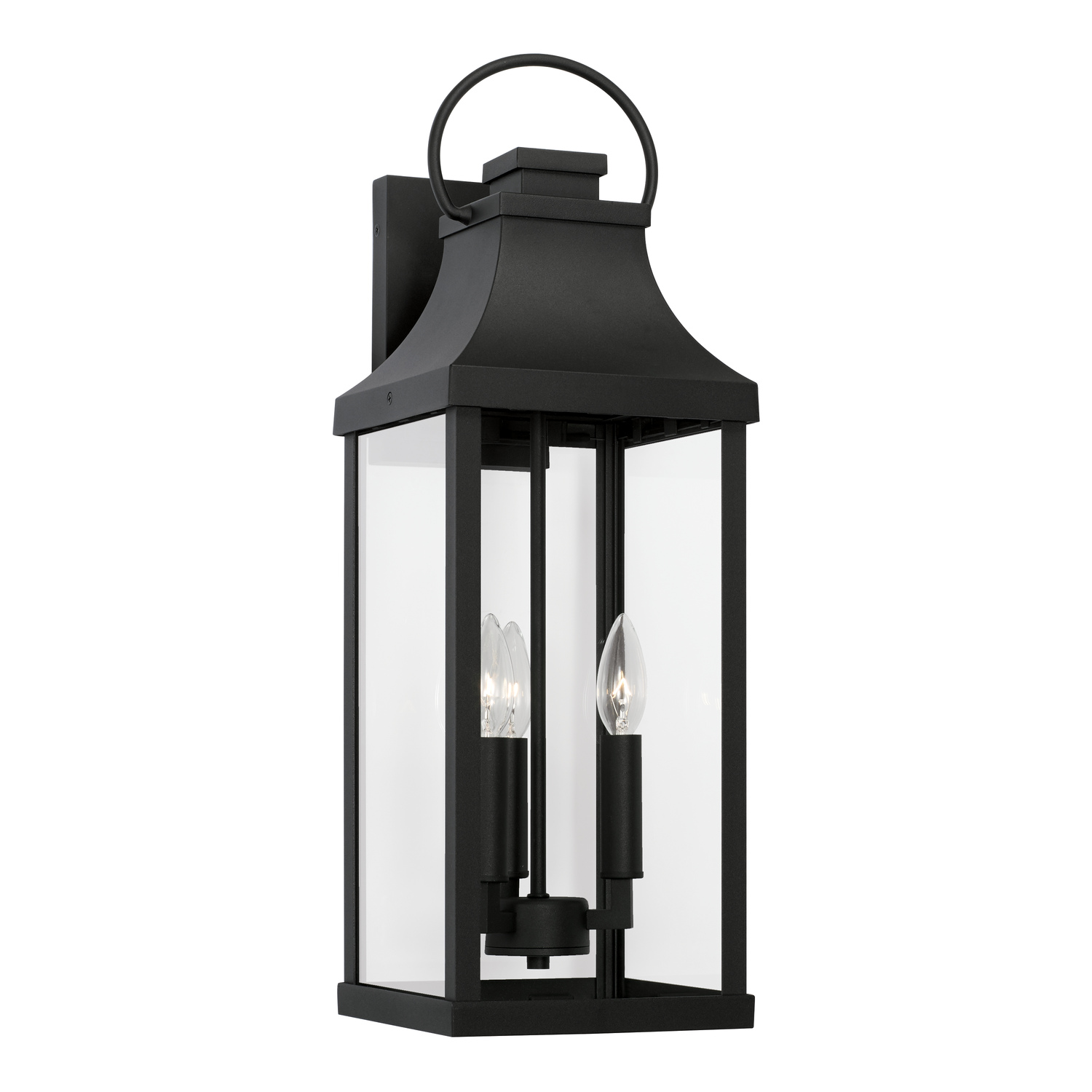 8" W x 24" H Outdoor 3-Light Large Wall Lantern in Black with Clear Glass