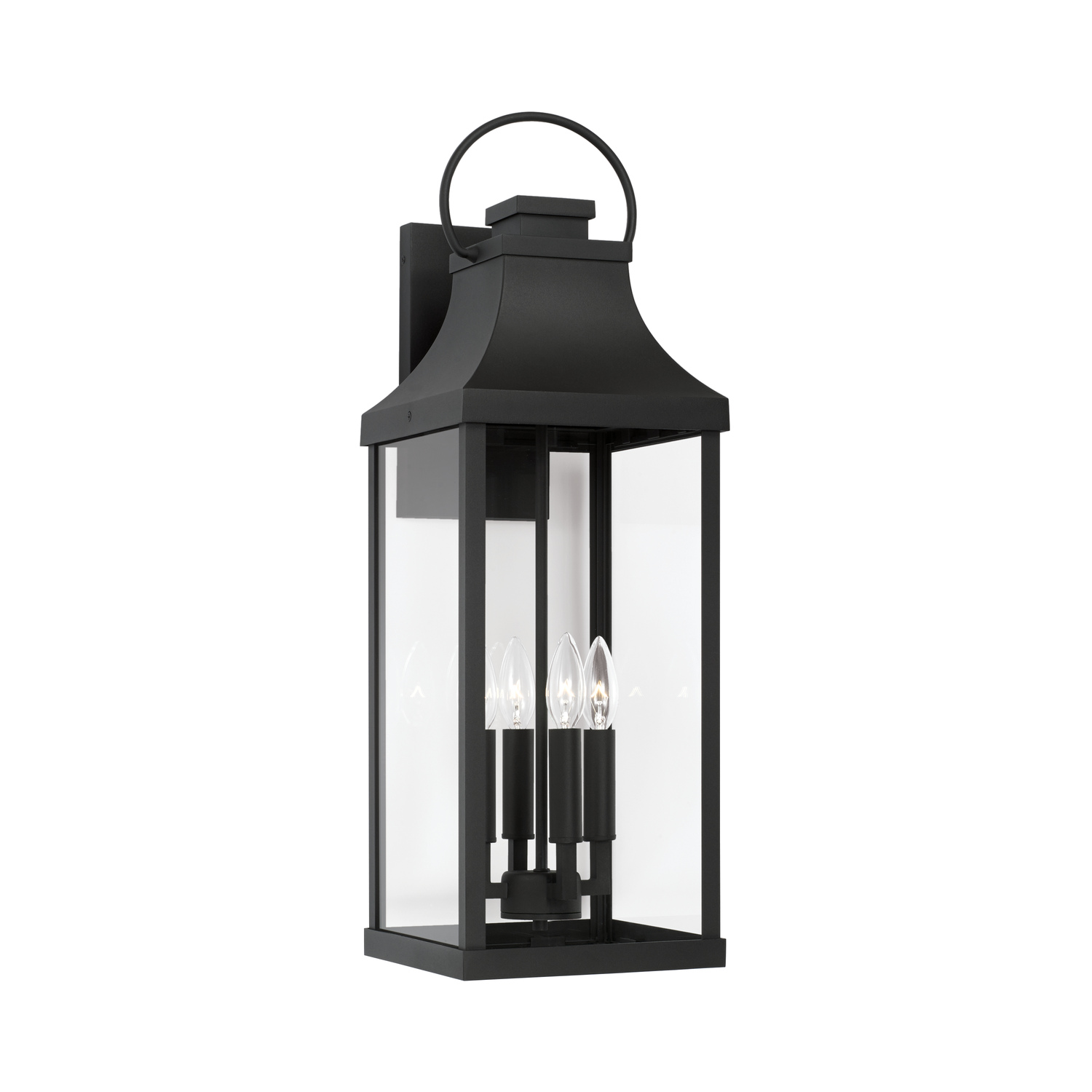 9" W x 27" H Outdoor 4-Light Extra Large Wall Lantern in Black with Clear Glass