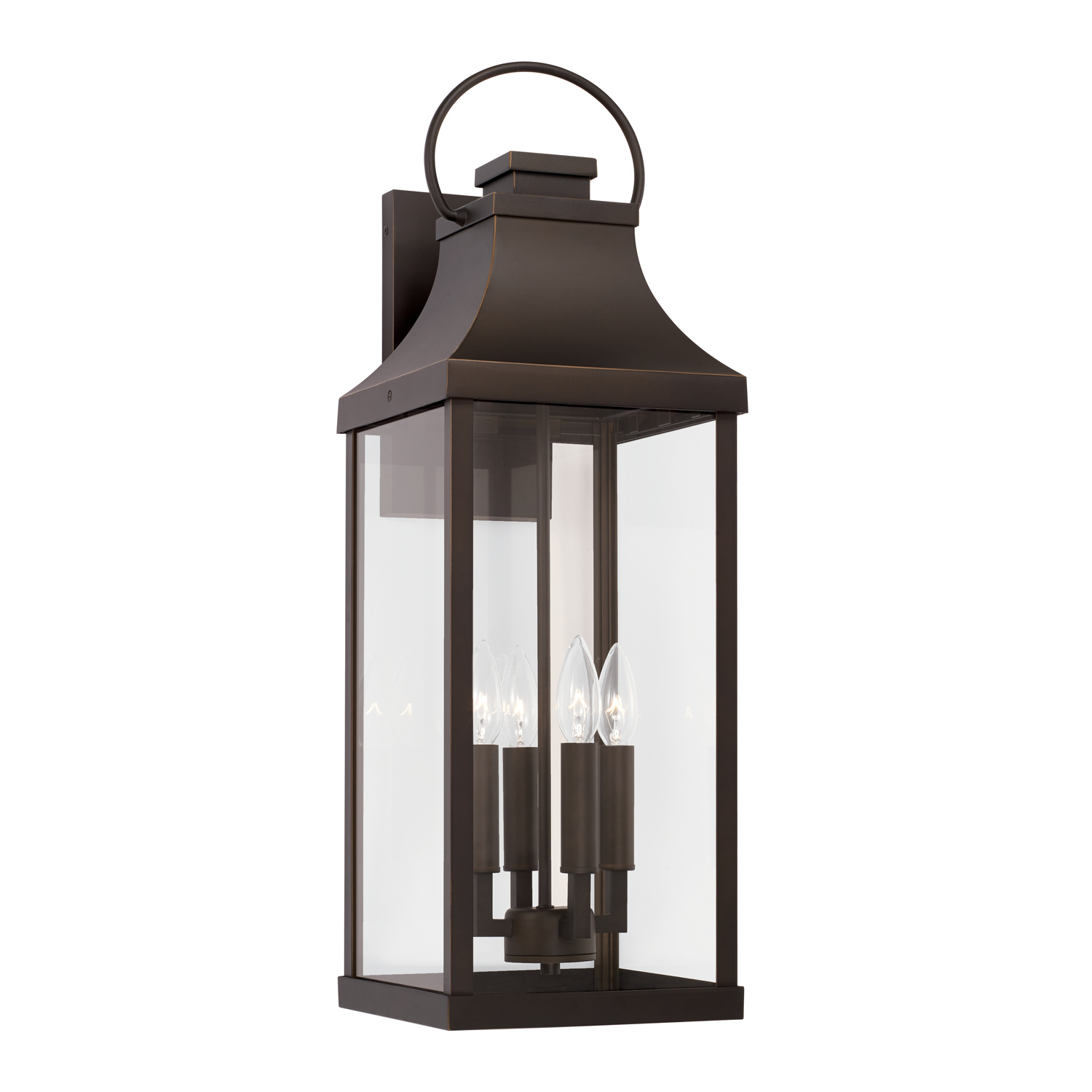 9" W x 27" H Outdoor 4-Light Extra Large Wall Lantern in Oiled Bronze with Clear Glass