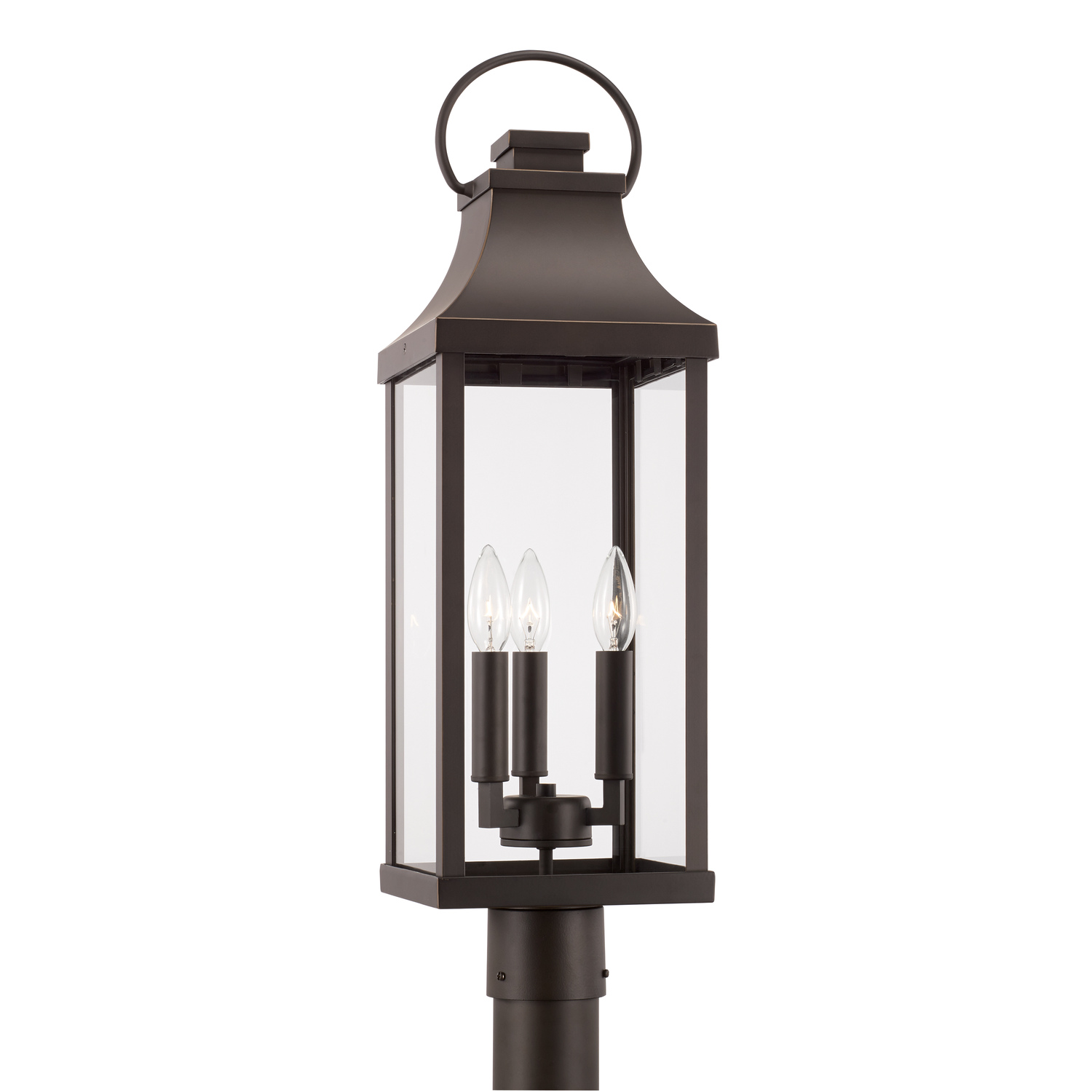 8" W x 27" H Outdoor 3-Light Post Lantern in Oiled Bronze with Clear Glass and Fits 3inch Post (sold separately)