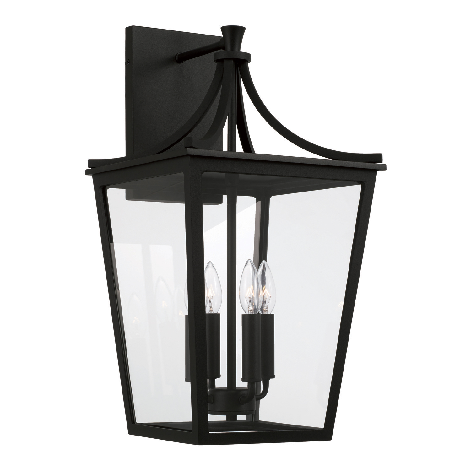 12"W x 23.25"H 4-Light Outdoor Wall Lantern in Black with Clear Glass