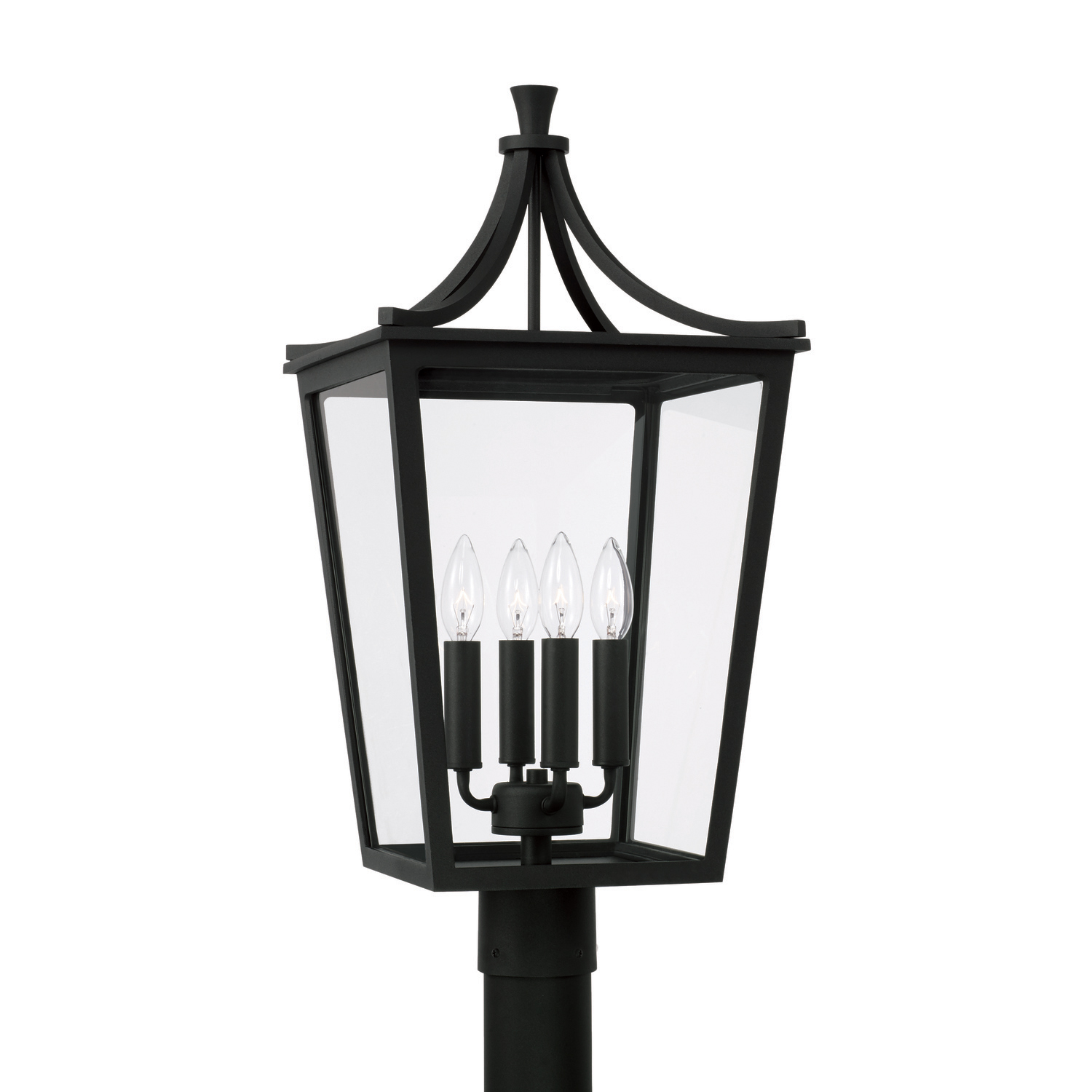12"W x 25"H 4-Light Outdoor Post Lantern in Black with Clear Glass
