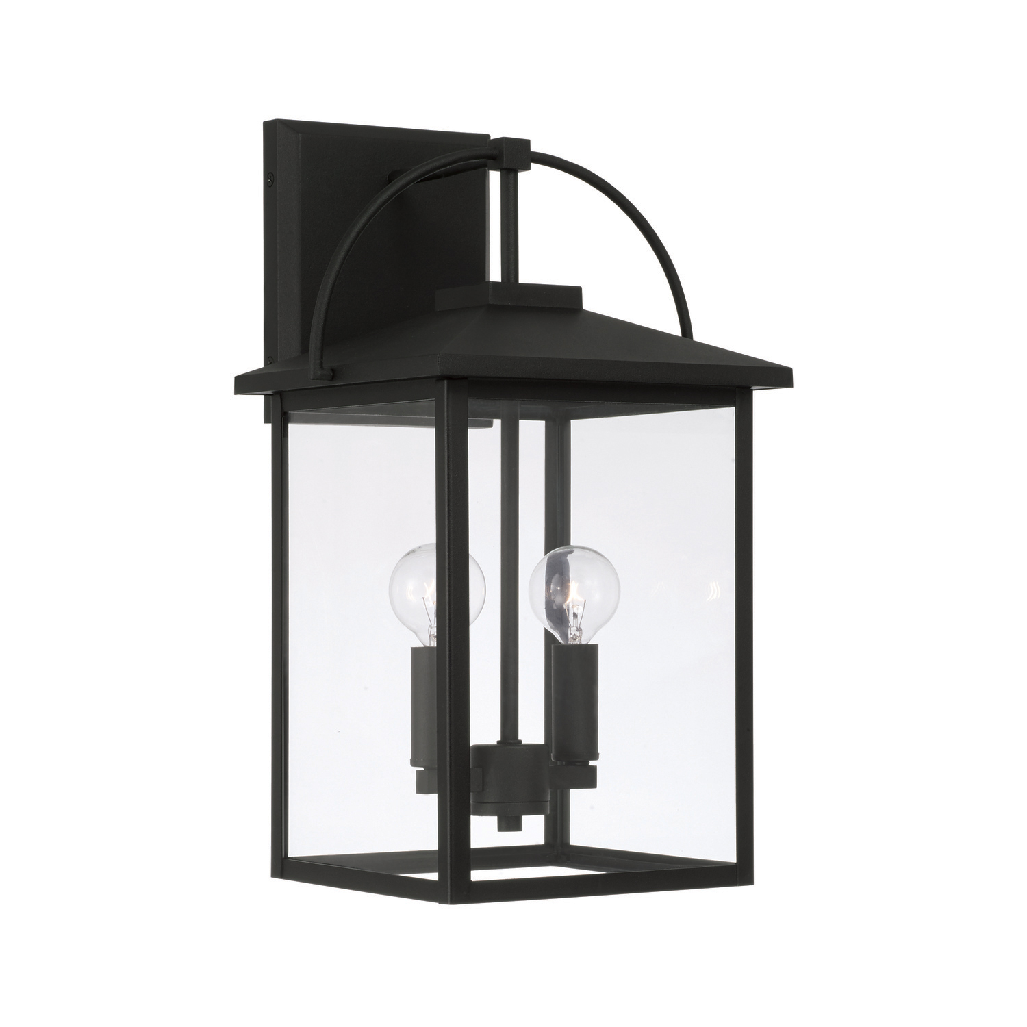 9.5"W x 16.5"H 2-Light Outdoor Wall Lantern in Black with Clear Glass