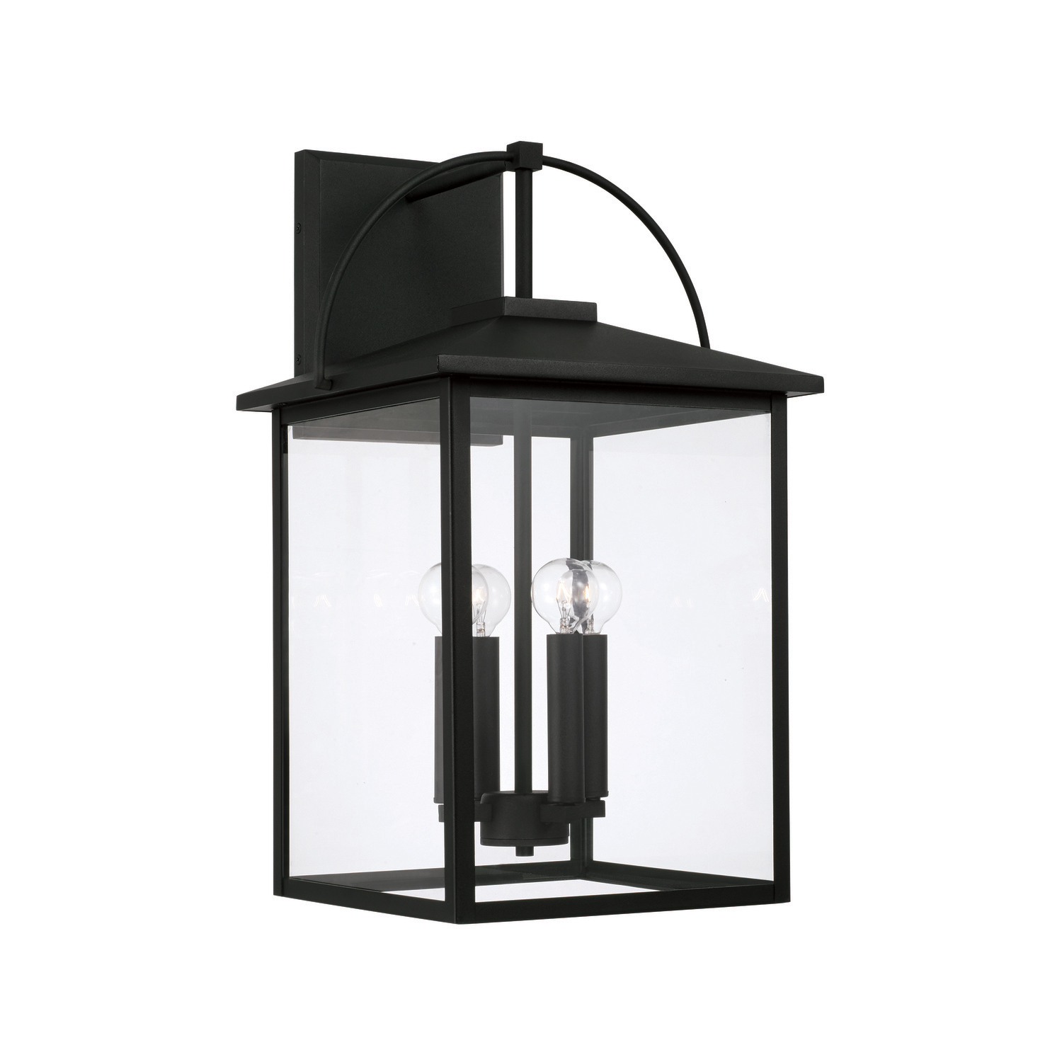 13.25"W x 22.75"H 4-Light Outdoor Wall Lantern in Black with Clear Glass