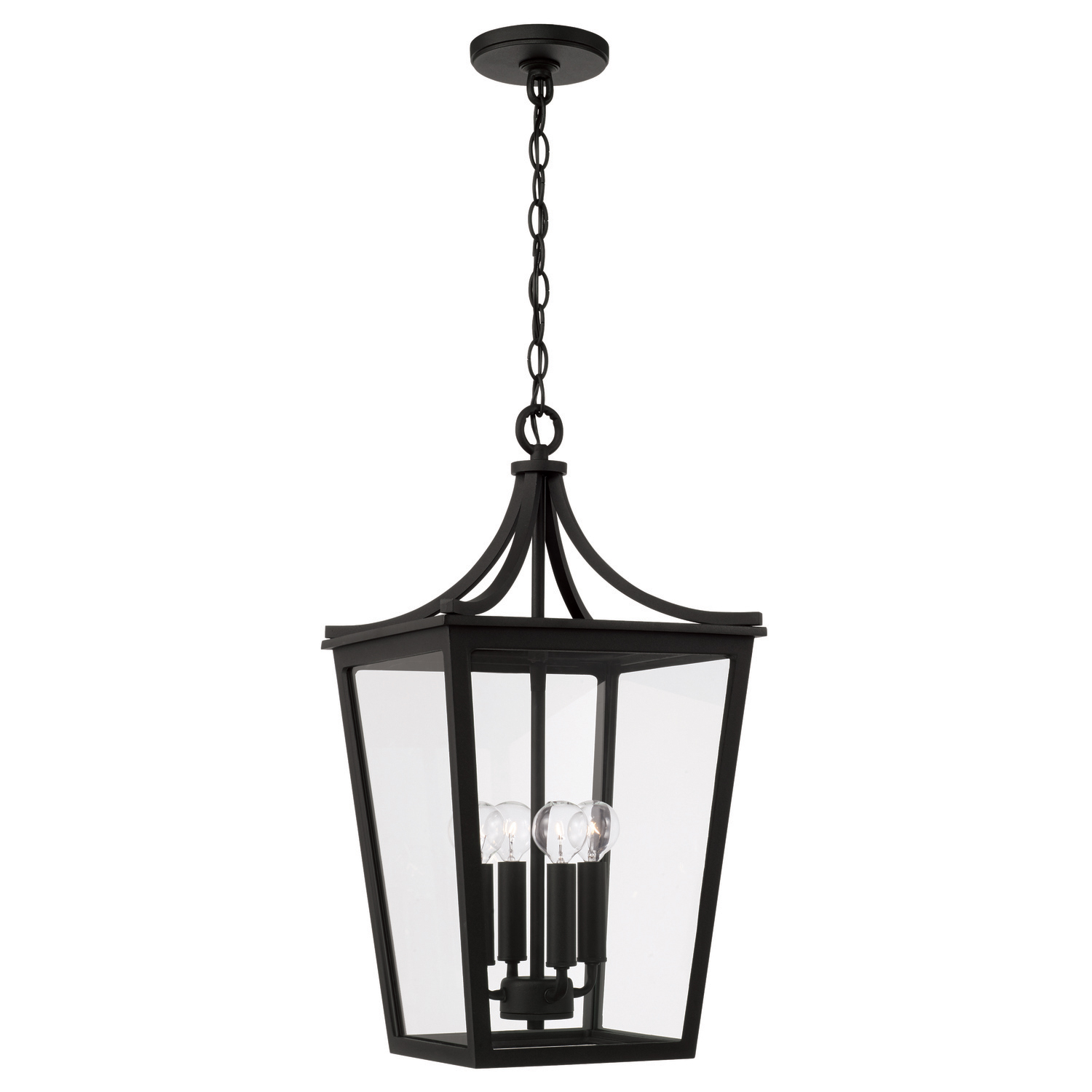 12"W x 23"H 4-Light Outdoor Hanging Lantern in Black with Clear Glass