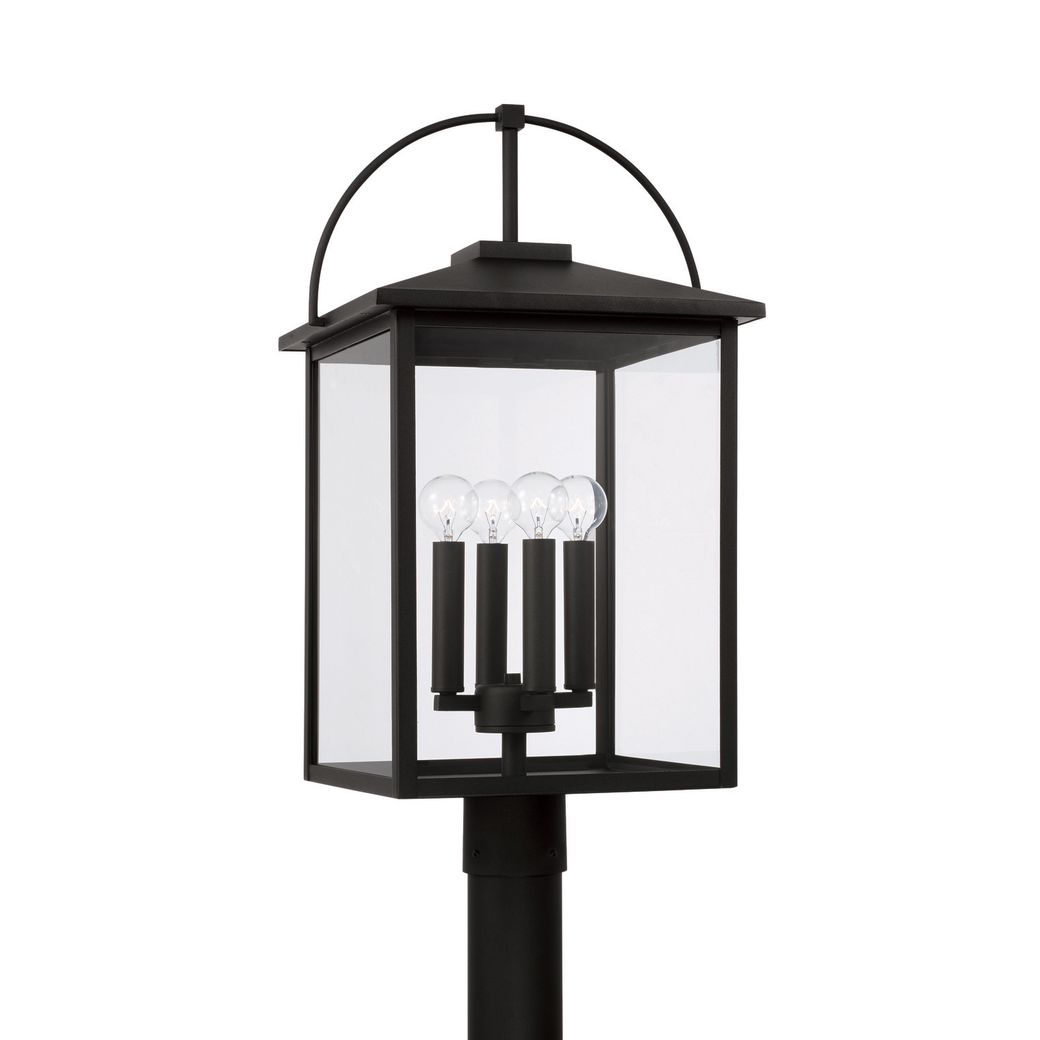 13.25"W x 24.75"H 4-Light Outdoor Post Lantern in Black with Clear Glass