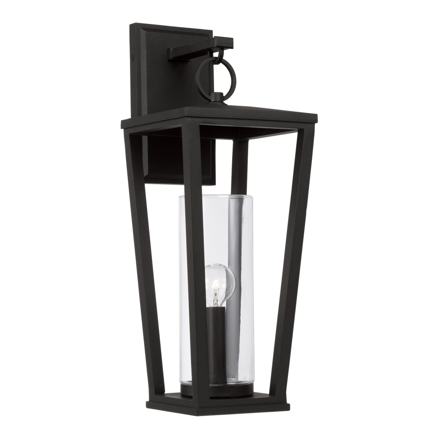 7.25"W x 20"H 1-Light Outdoor Wall Lantern in Black with Clear Glass Cylinder