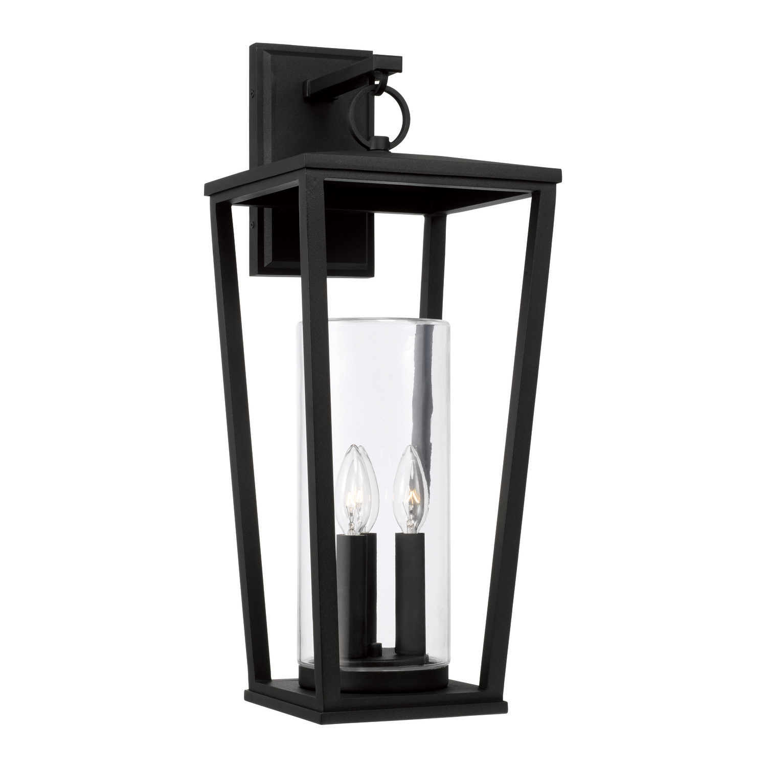 9.25"W x 23.75"H 3-Light Outdoor Wall Lantern in Black with Clear Glass Cylinder