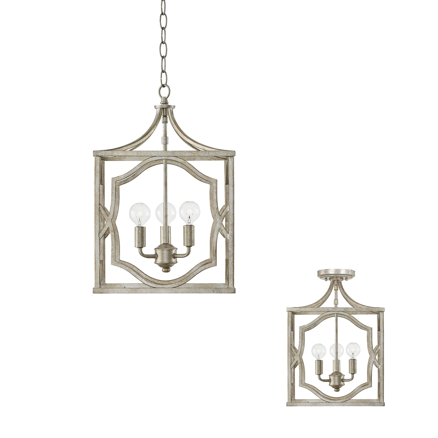 12" W x 18" H 3-Light Lantern Foyer Pendant in Antique Silver