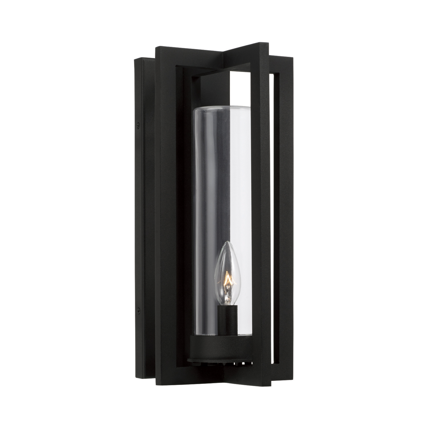 7"W x 15"H 1-Light Outdoor Wall Lantern in Black with Clear Glass Cylinder