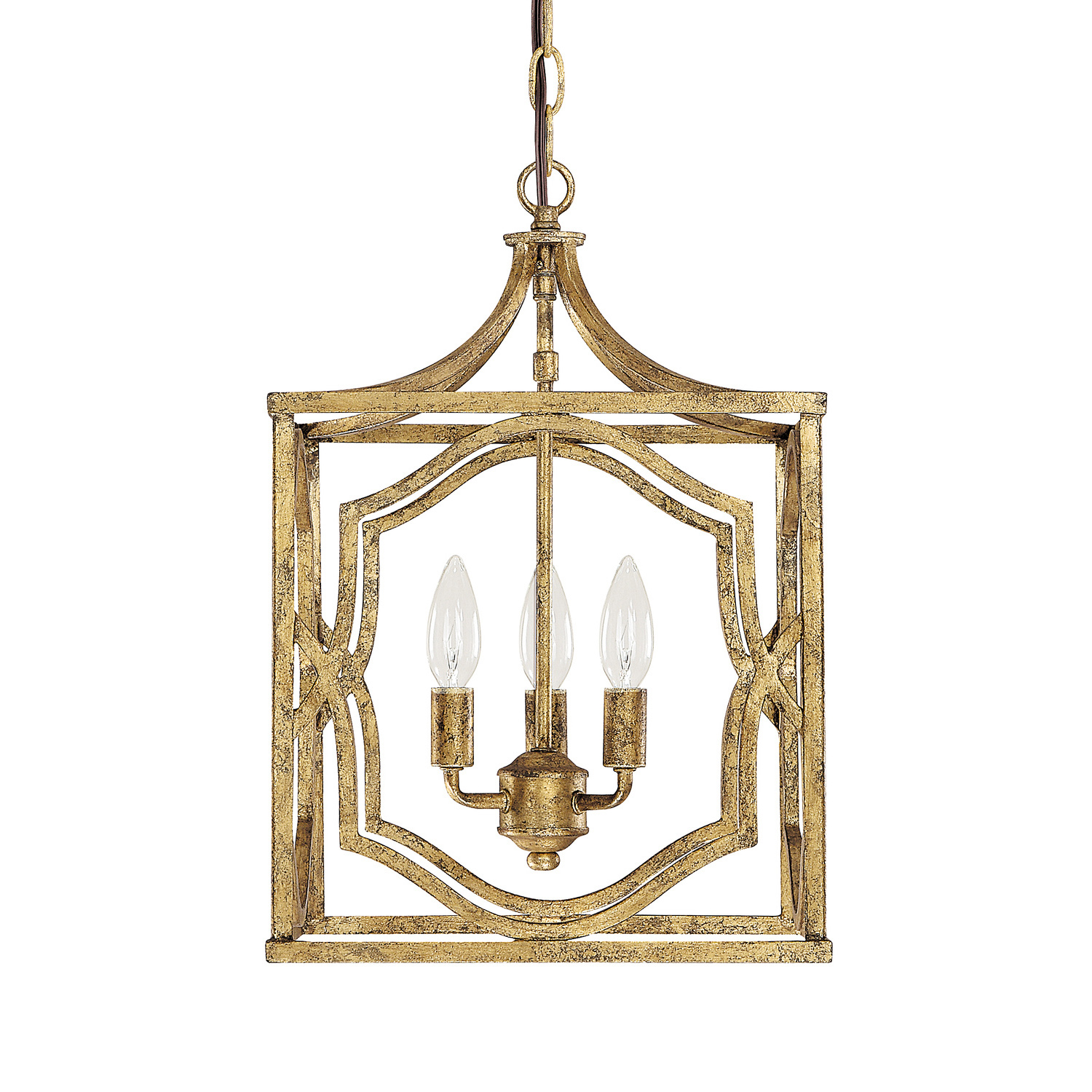 12" W x 18" H 3-Light Lantern Foyer Pendant in Antique Gold