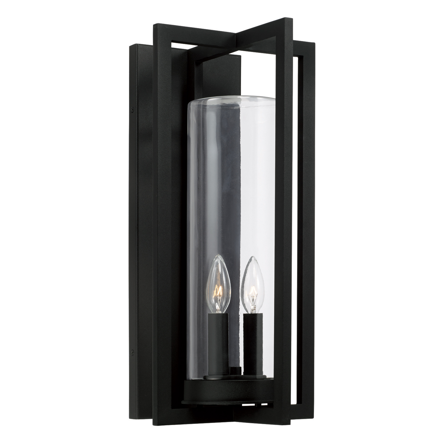 9.5"W x 20"H 2-Light Outdoor Wall Lantern in Black with Clear Glass Cylinder